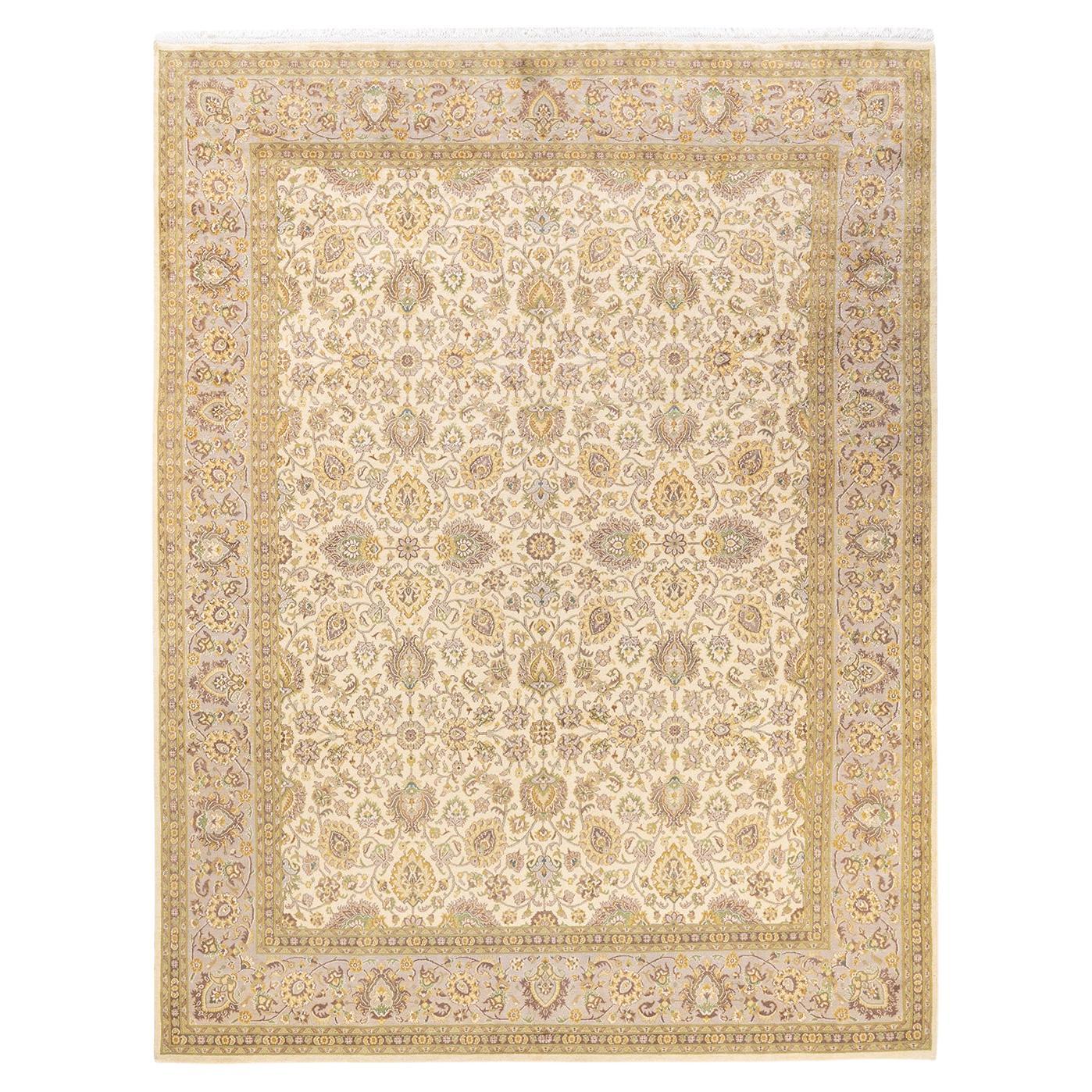 One-of-a-kind Hand Knotted Oriental Mogul Ivory Area Rug For Sale