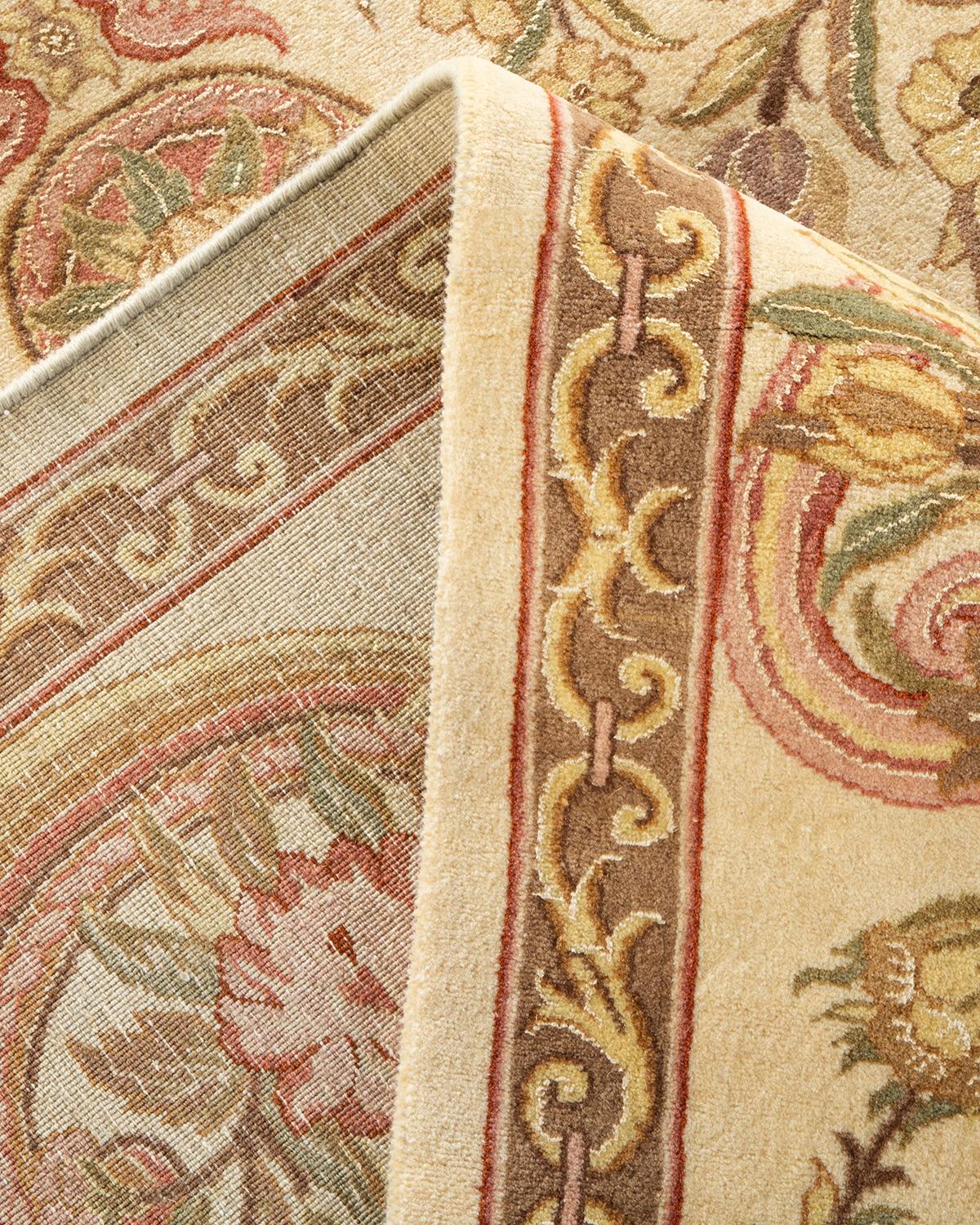 Handgeknüpfter orientalischer Mogul elfenbeinfarbener Teppich in Elfenbein, Unikat (Wolle) im Angebot