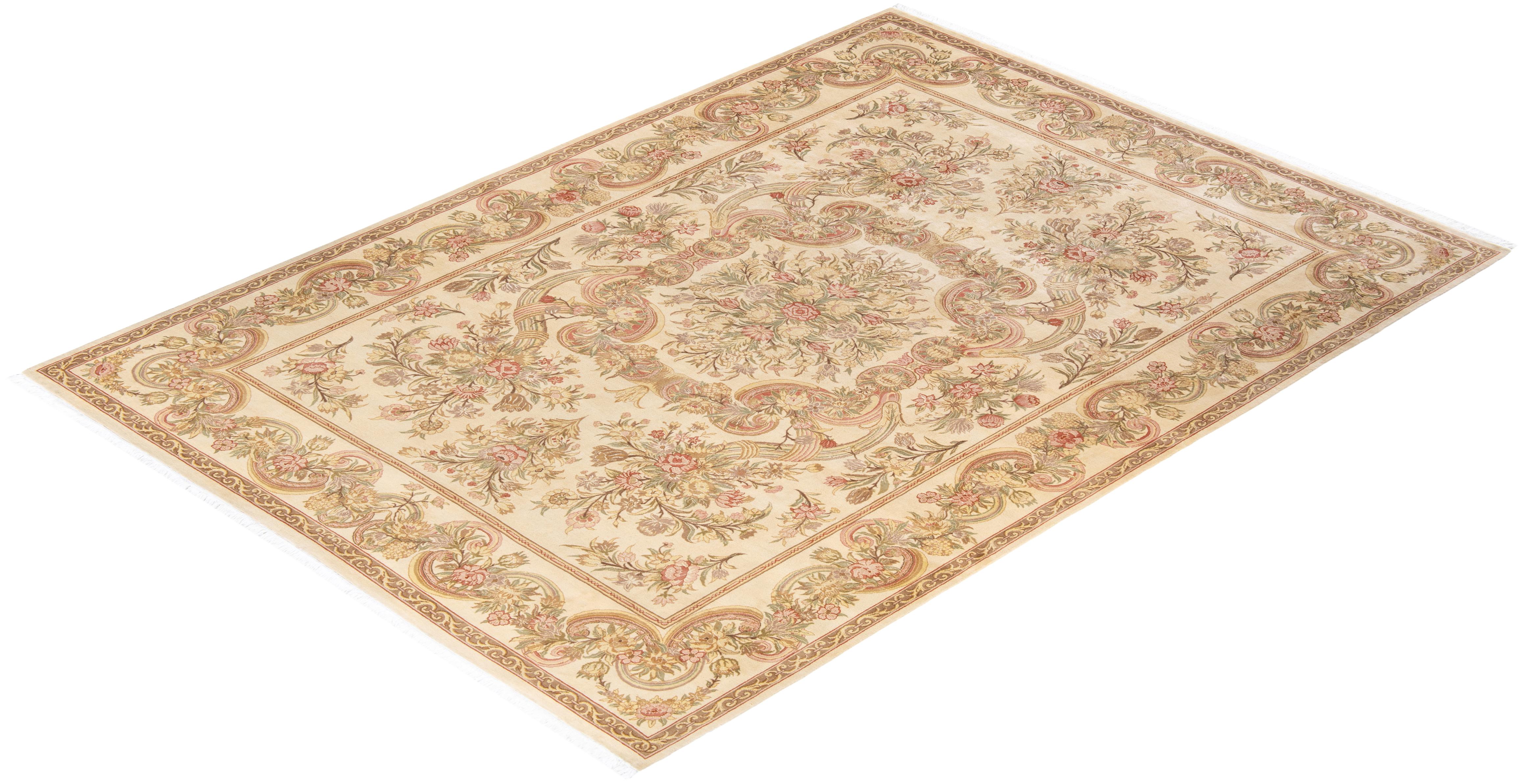 Handgeknüpfter orientalischer Mogul elfenbeinfarbener Teppich in Elfenbein, Unikat im Angebot 2