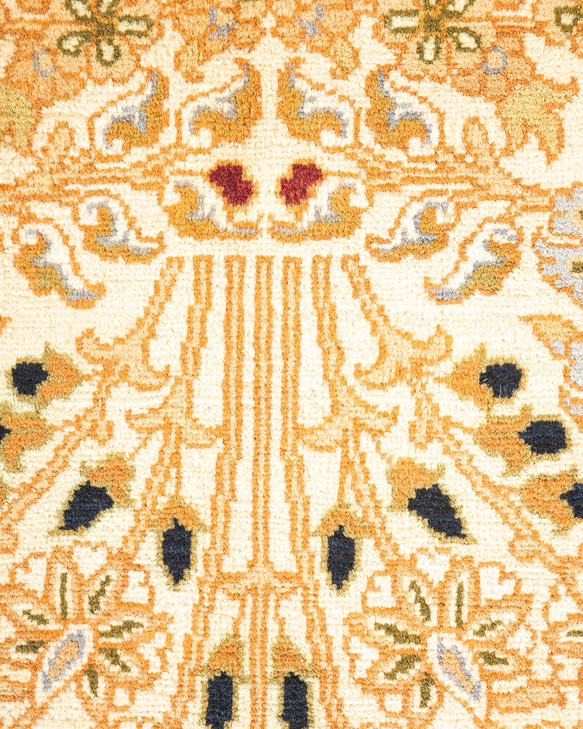 Handgeknüpfter orientalischer Mogul elfenbeinfarbener Teppich in Elfenbein, Unikat (Pakistanisch) im Angebot