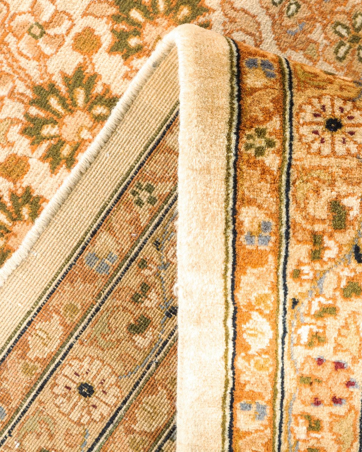 Handgeknüpfter orientalischer Mogul elfenbeinfarbener Teppich in Elfenbein, Unikat (Wolle) im Angebot
