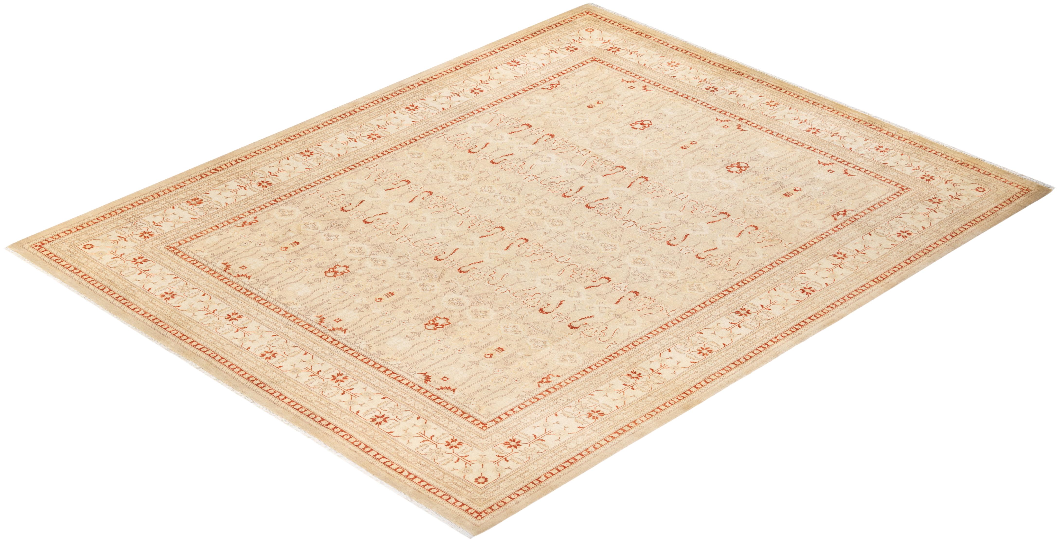 Handgeknüpfter orientalischer Mogul elfenbeinfarbener Teppich in Elfenbein, Unikat im Angebot 2