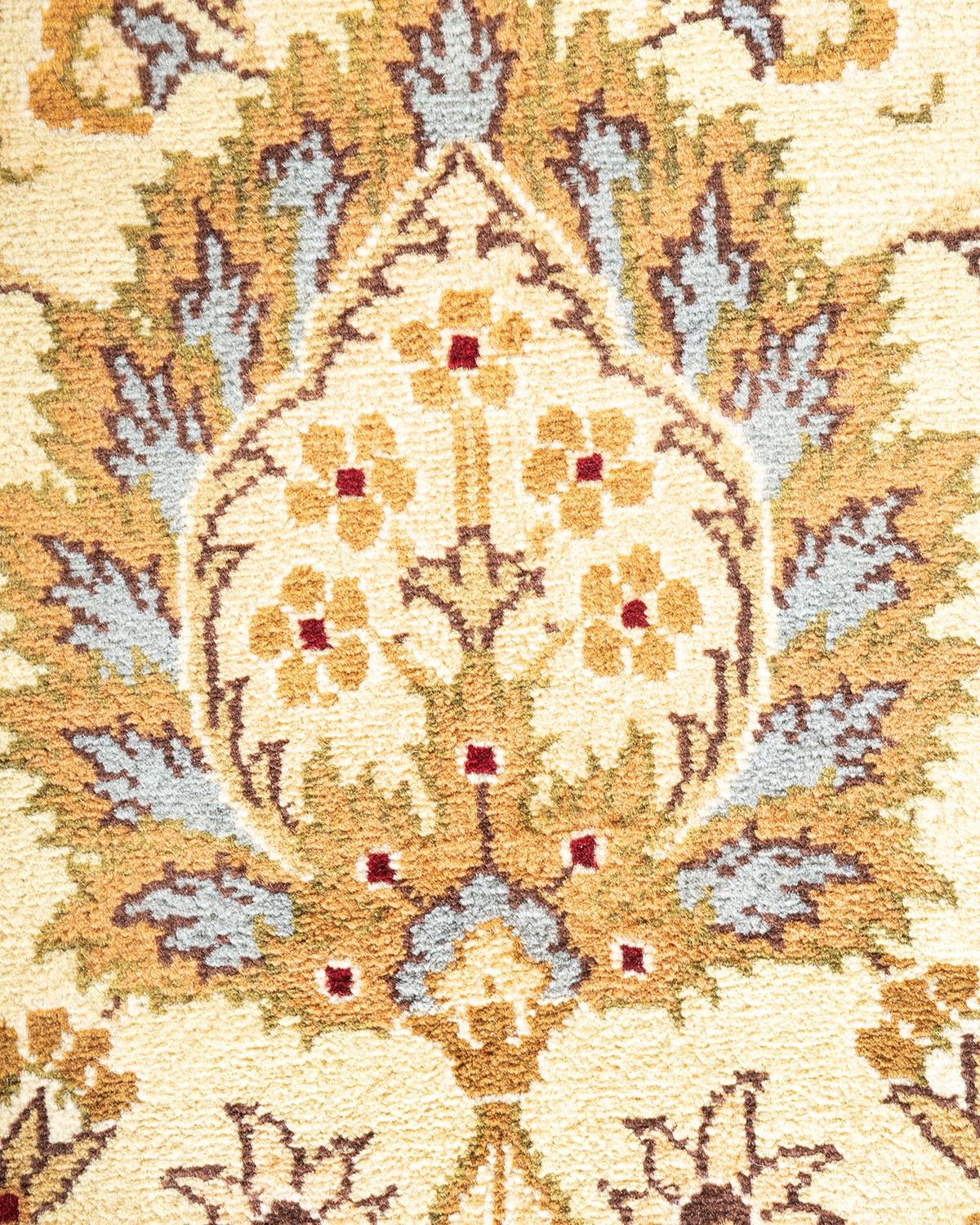 Pakistani One-Of-A-Kind Hand Knotted Oriental Mogul Ivory Area Rug For Sale