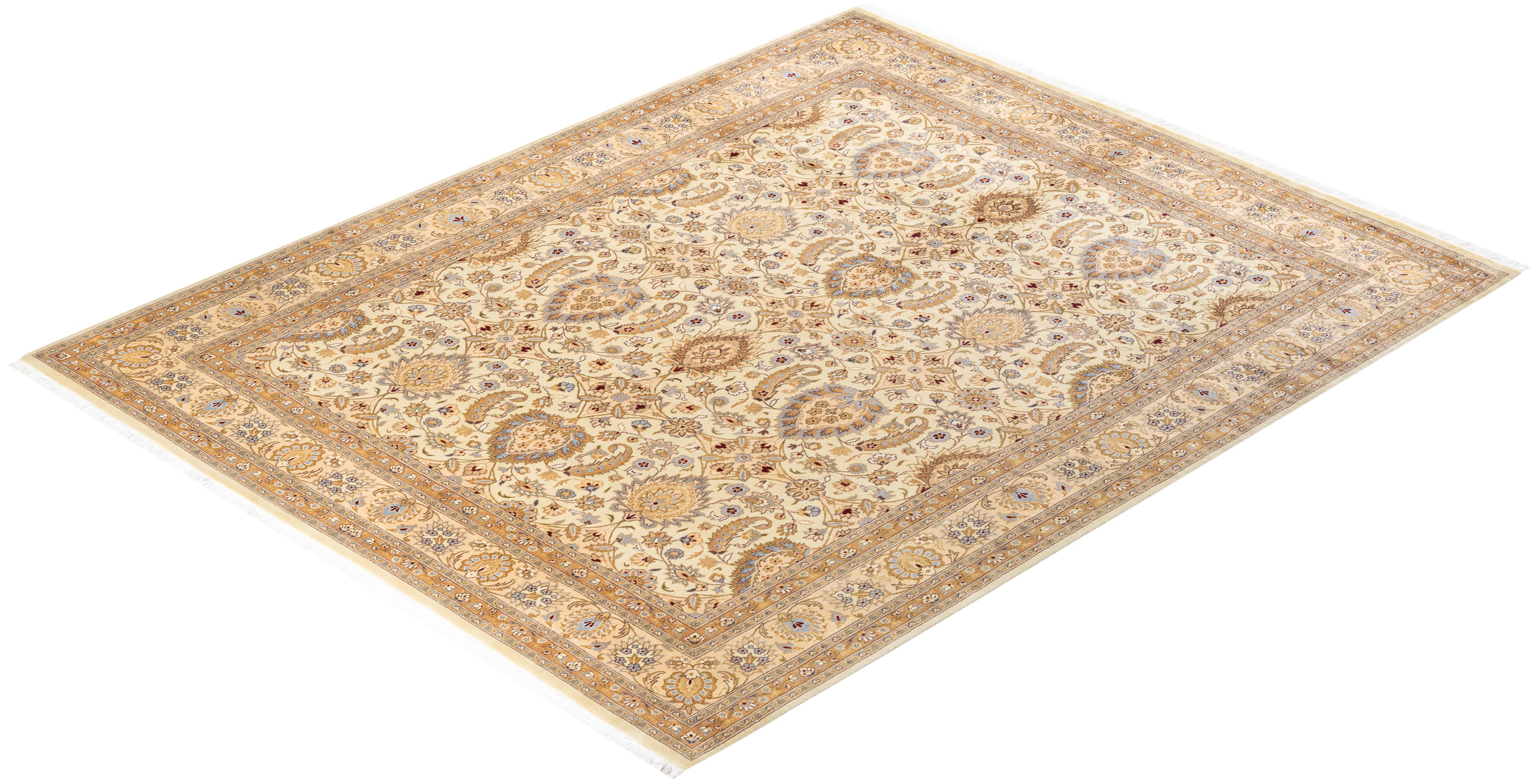 One-Of-A-Kind Hand Knotted Oriental Mogul Ivory Area Rug For Sale 2