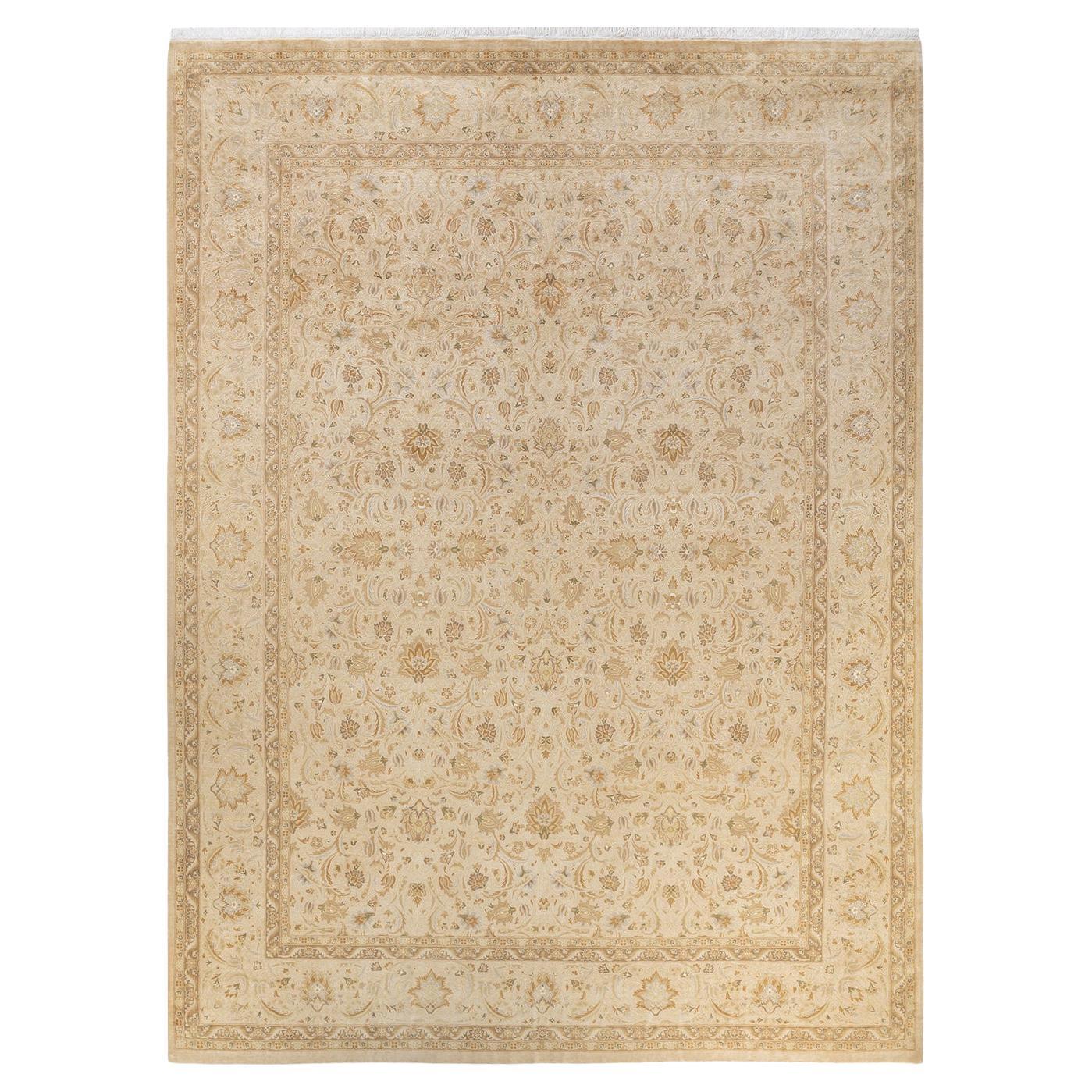 One-Of-A-Kind Hand Knotted Oriental Mogul Ivory Area Rug 9' 0" x 12' 2" For Sale