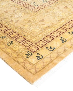 Handgeknüpfter orientalischer Mogul Elfenbeinfarbener Teppich, Unikat
