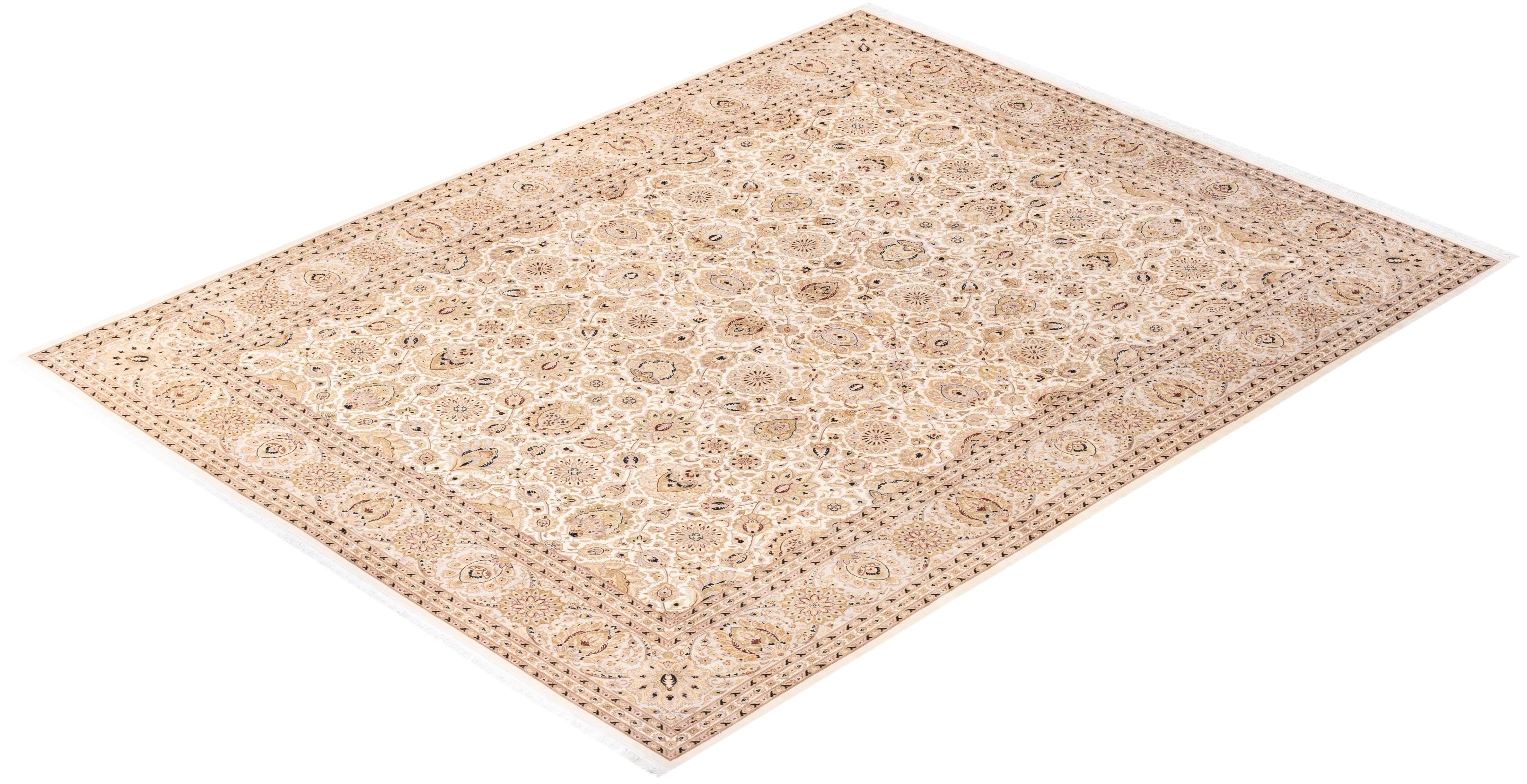 Handgeknüpfter orientalischer Mogul Elfenbeinfarbener Teppich, Unikat im Angebot 2