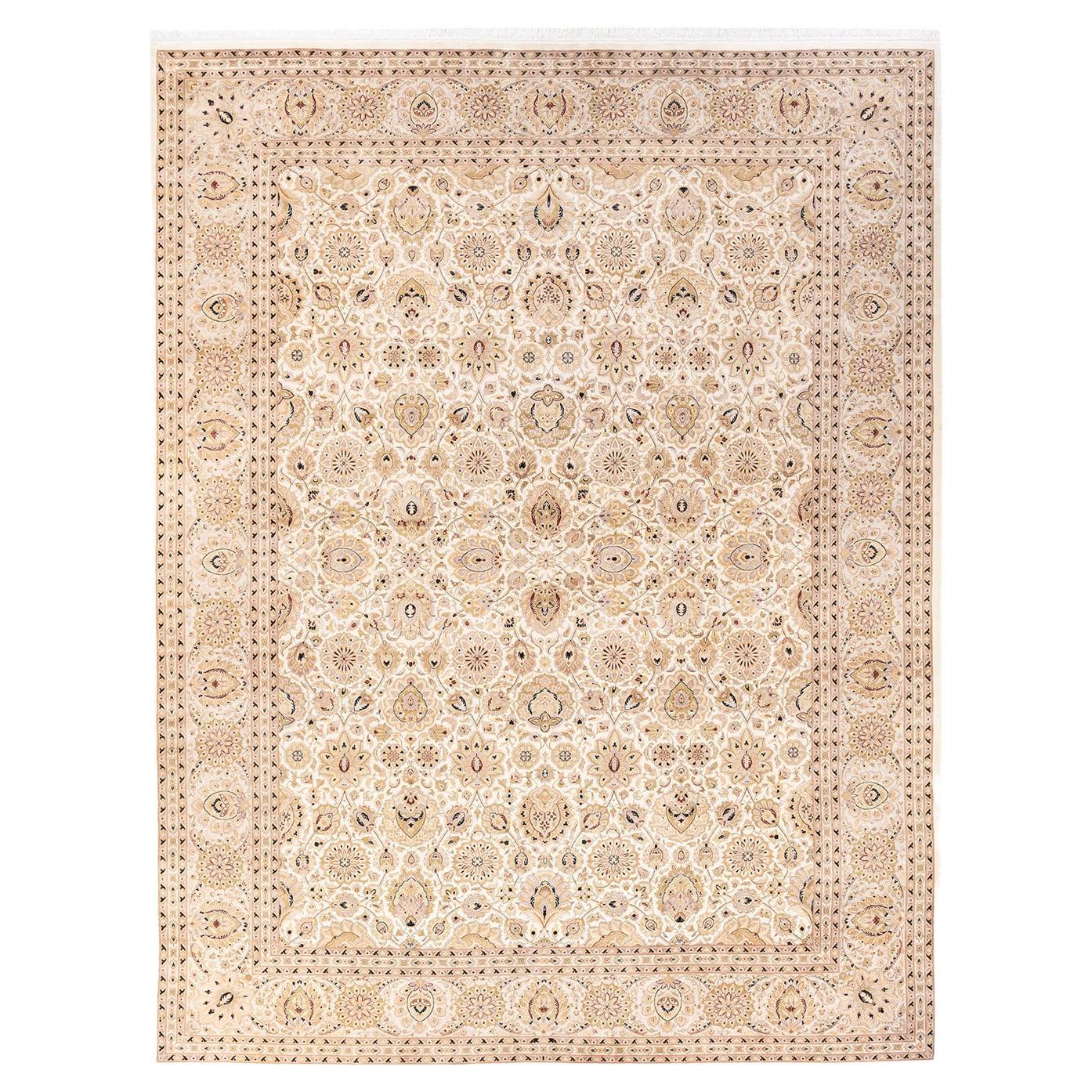 One-of-a-Kind Hand Knotted Oriental Mogul Ivory Area Rug