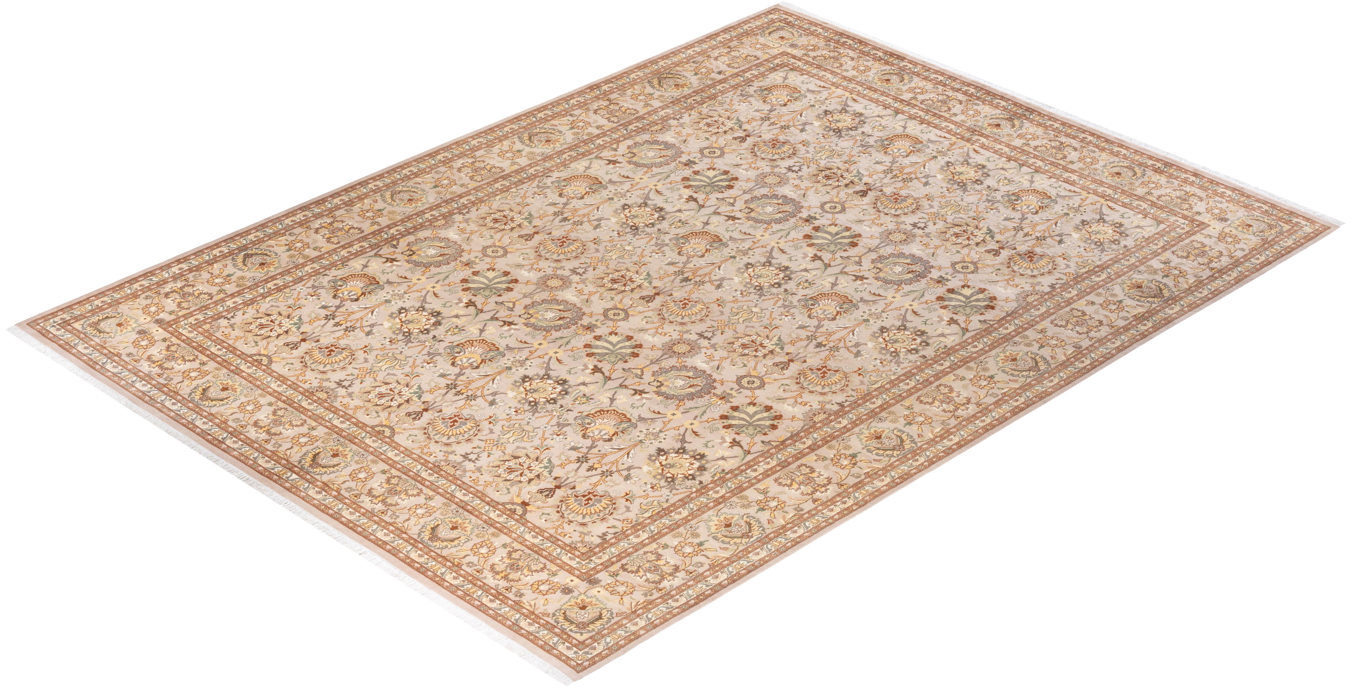 Tapis Oriental Mogul ivoire noué à la main, unique en son genre en vente 2