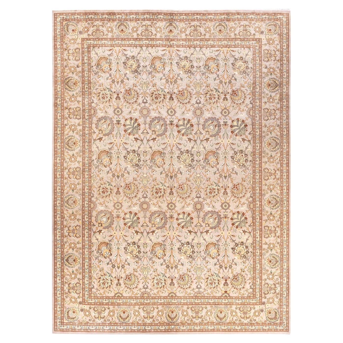 Tapis Oriental Mogul ivoire noué à la main, unique en son genre