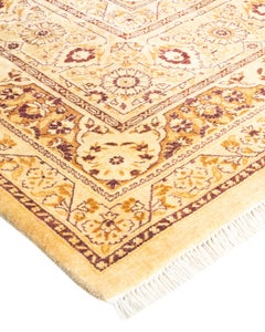 Handgeknüpfter orientalischer Mogul Elfenbeinfarbener Teppich, Unikat