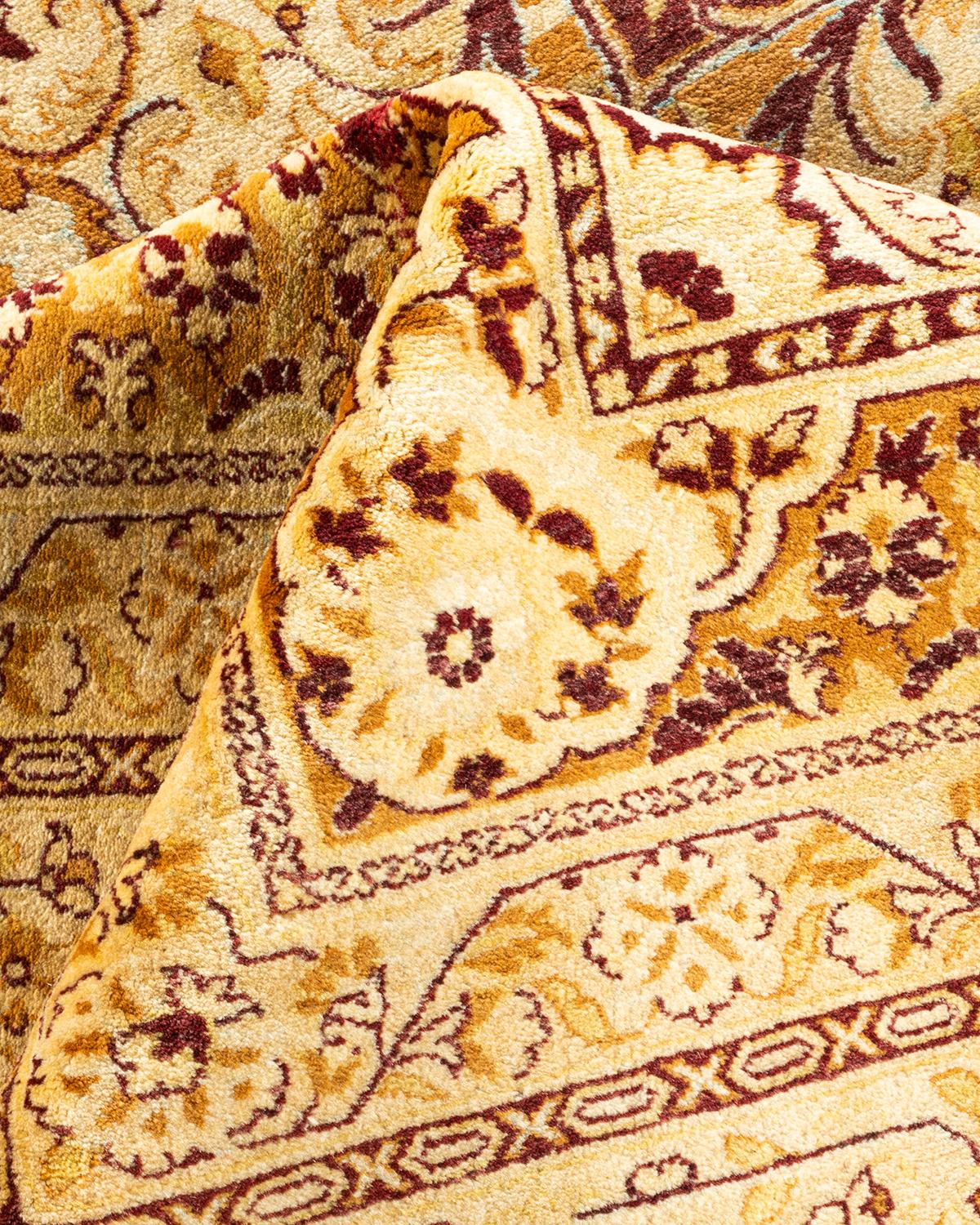 Handgeknüpfter orientalischer Mogul Elfenbeinfarbener Teppich, Unikat im Angebot 1