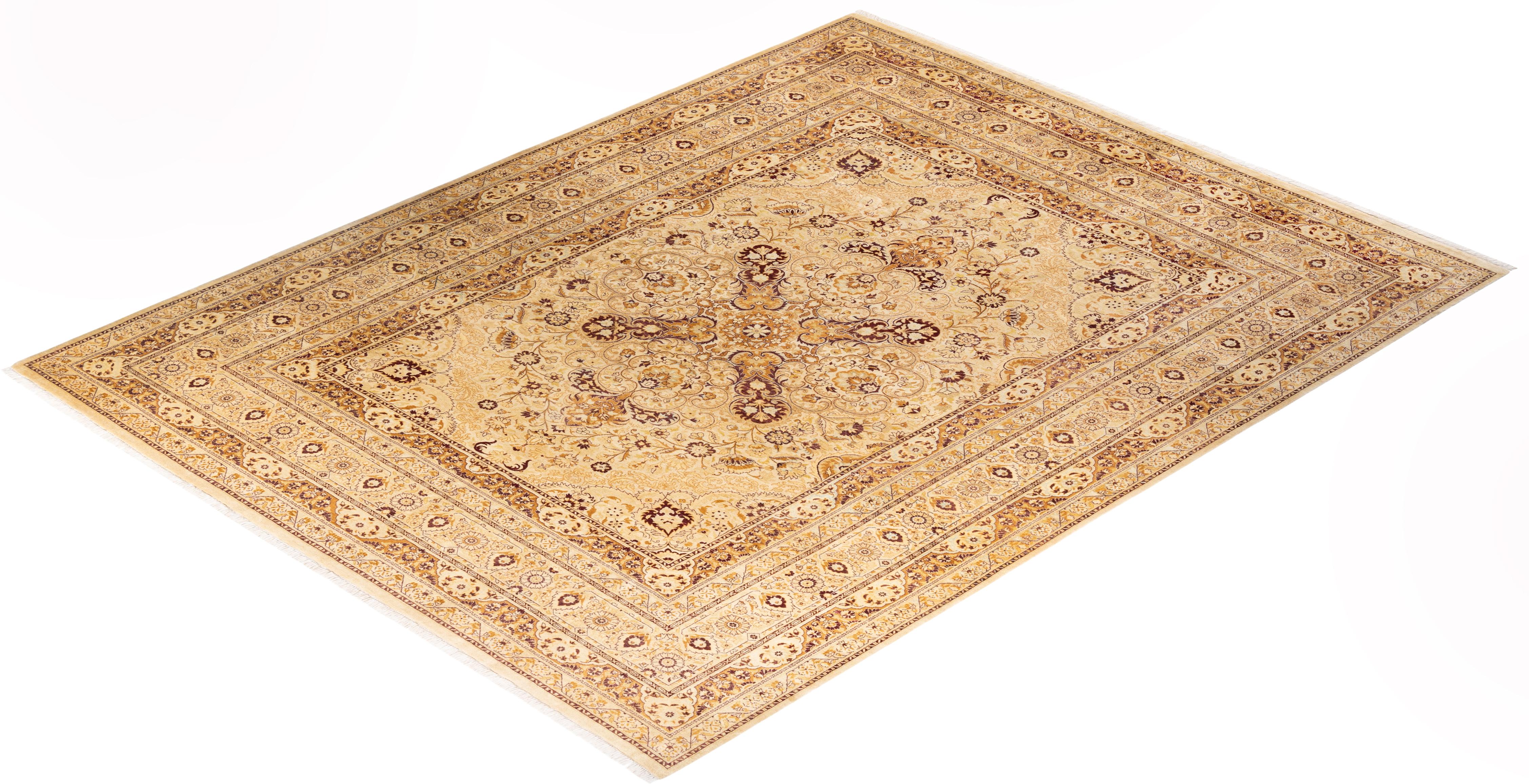 Handgeknüpfter orientalischer Mogul Elfenbeinfarbener Teppich, Unikat im Angebot 2