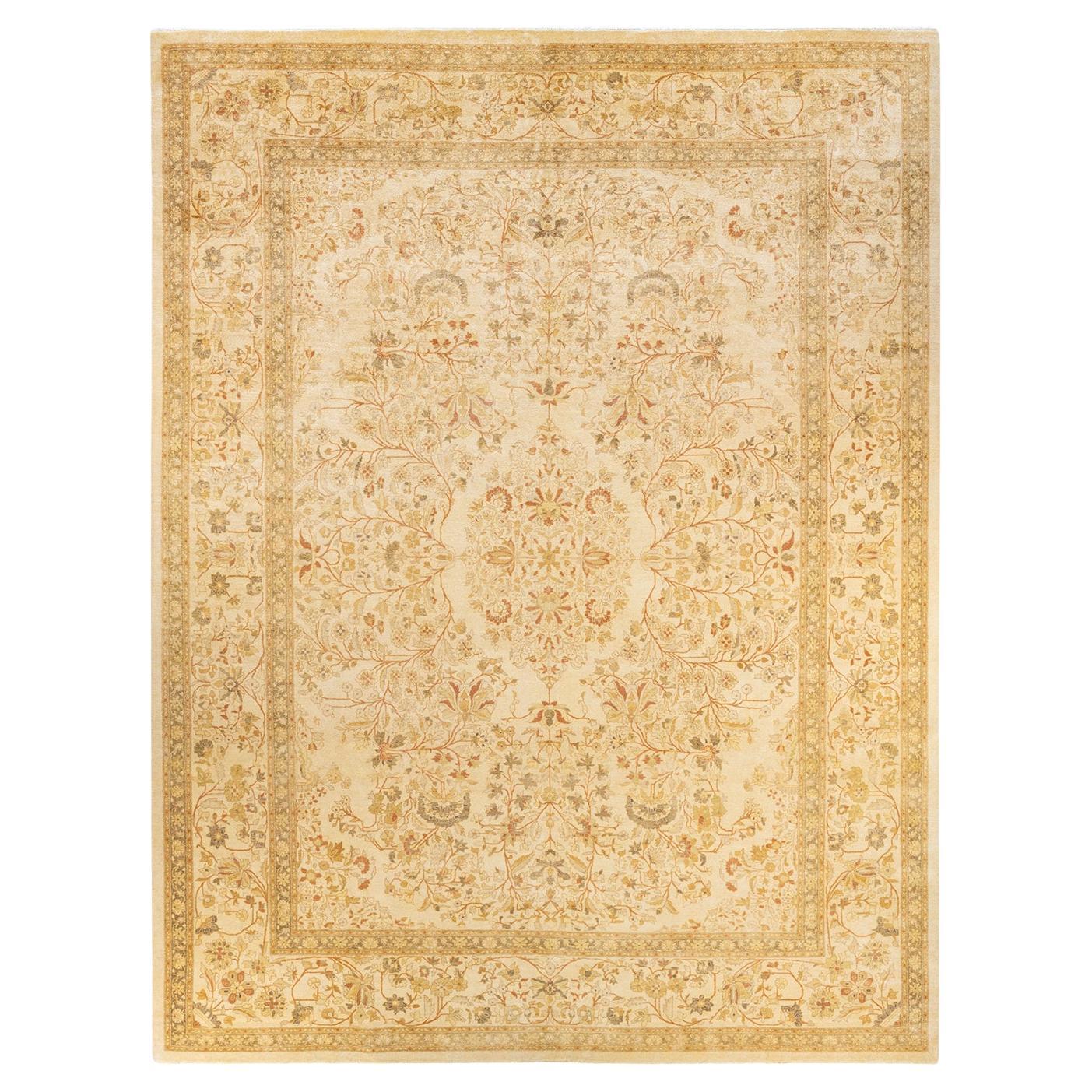 Tapis Oriental Mogul ivoire noué à la main unique en son genre