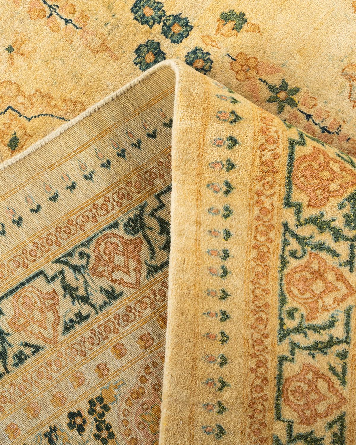 Handgeknüpfter orientalischer Mogul Elfenbeinfarbener Teppich, Unikat (Wolle) im Angebot