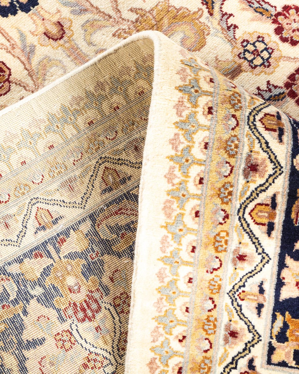 Handgeknüpfter orientalischer Mogul elfenbeinfarbener Teppich in Elfenbein, Unikat (Wolle) im Angebot