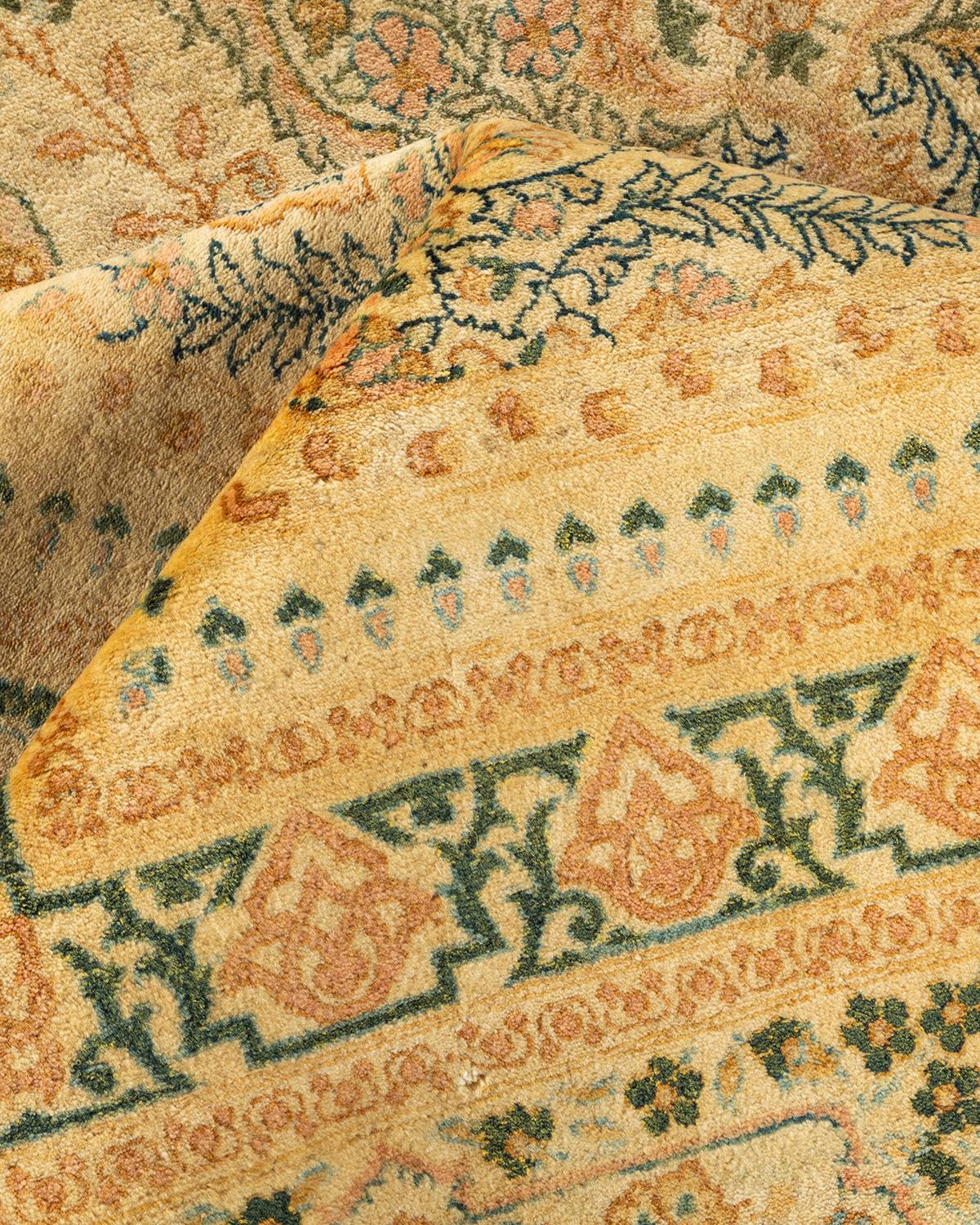Handgeknüpfter orientalischer Mogul Elfenbeinfarbener Teppich, Unikat im Angebot 1