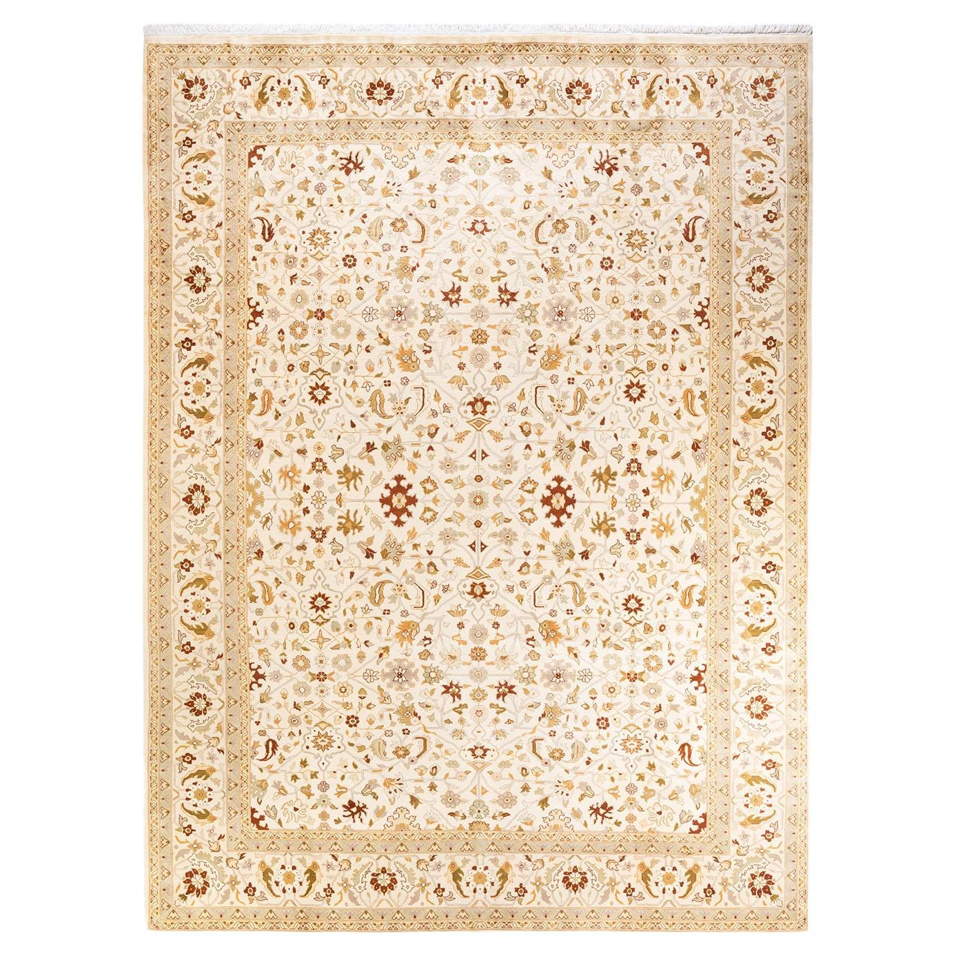 One-of-a-kind Hand Knotted Oriental Mogul Ivory Area Rug For Sale