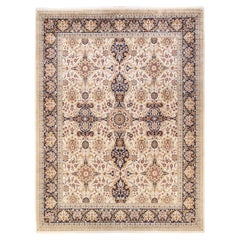 Tapis Oriental Mogul ivoire noué à la main, unique en son genre