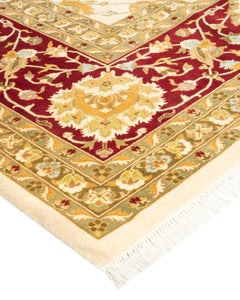 Handgeknüpfter orientalischer Mogul Elfenbeinfarbener Teppich, Unikat