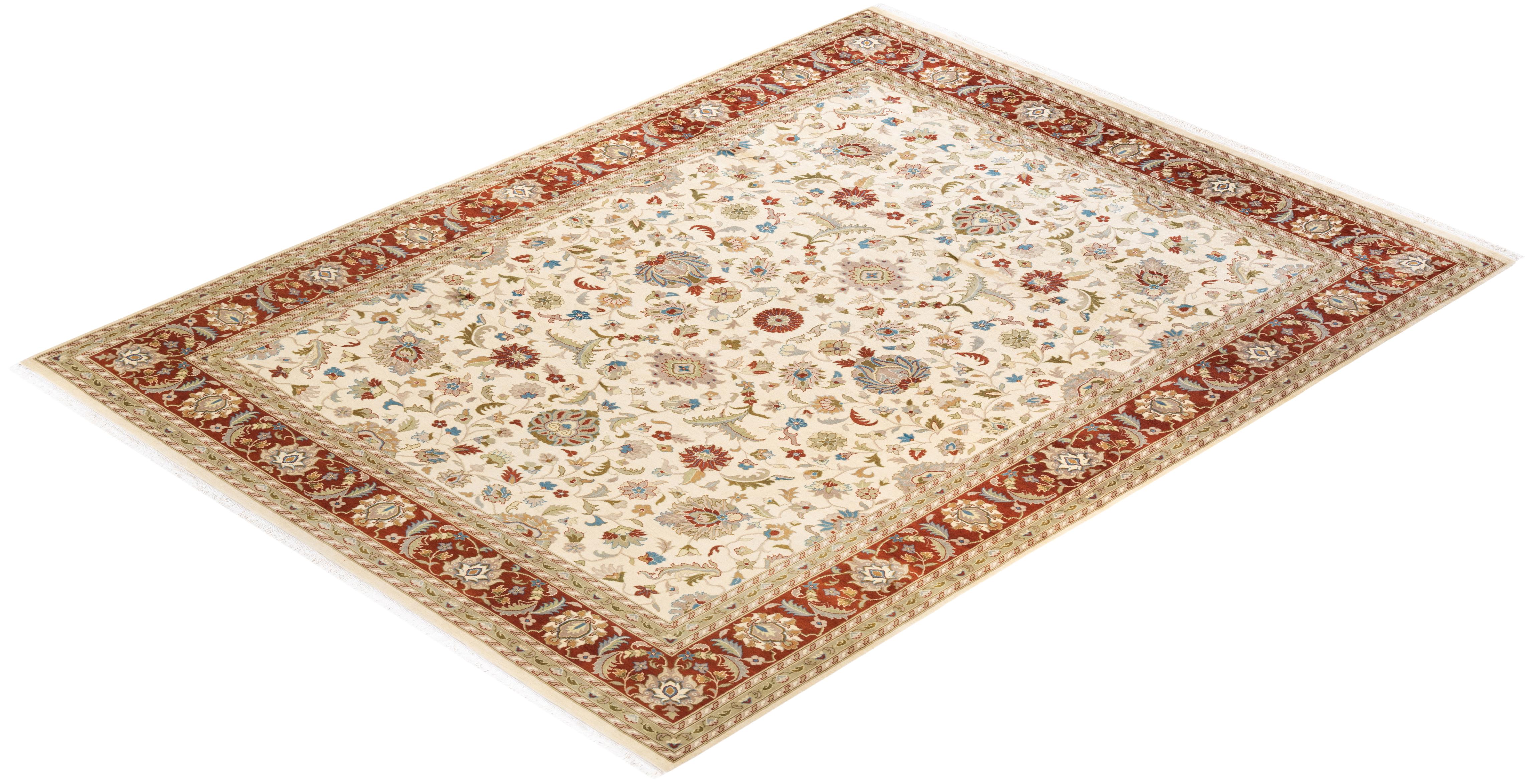 Handgeknüpfter orientalischer Mogul elfenbeinfarbener Teppich in Elfenbein, Unikat im Angebot 2
