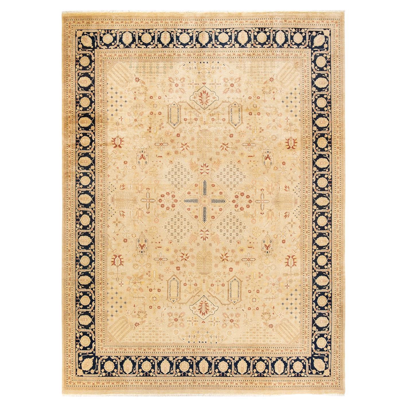 One-Of-A-Kind Hand Knotted Oriental Mogul Ivory Area Rug For Sale