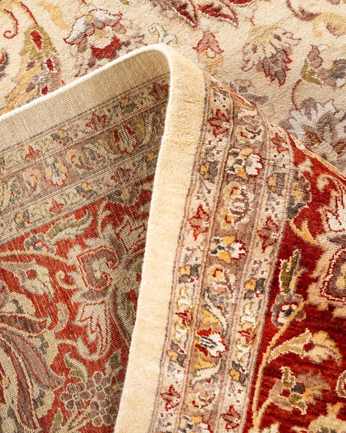 Handgeknüpfter orientalischer Mogul elfenbeinfarbener Teppich in Elfenbein, Unikat (Wolle) im Angebot