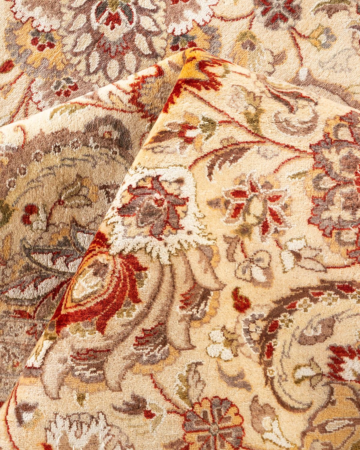 Handgeknüpfter orientalischer Mogul elfenbeinfarbener Teppich in Elfenbein, Unikat im Angebot 1