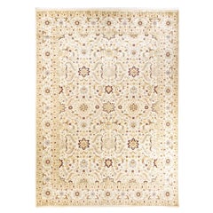 Tapis Oriental Mogul ivoire noué à la main, unique en son genre