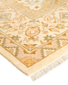 Handgeknüpfter orientalischer Mogul Elfenbeinfarbener Teppich, Unikat