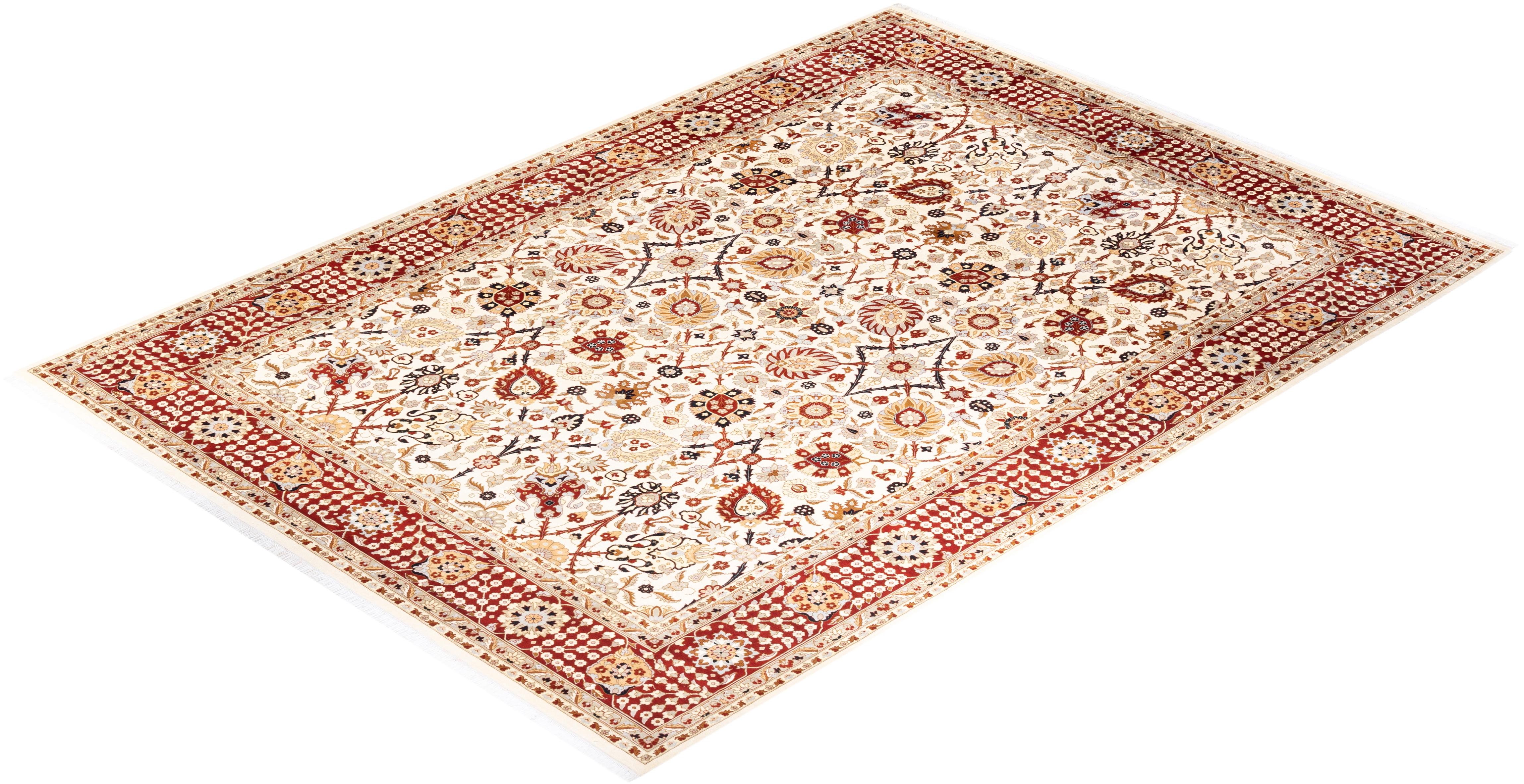 Tapis Oriental Mogul ivoire noué à la main unique en son genre en vente 2