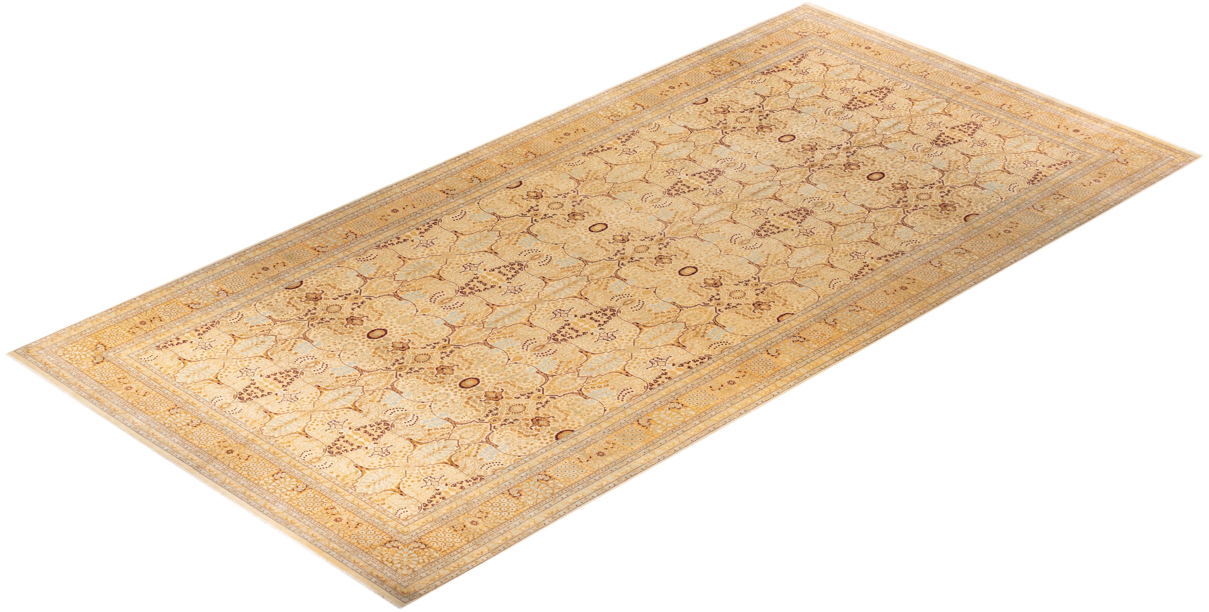 Handgeknüpfter orientalischer Mogul Elfenbeinfarbener Teppich, Unikat im Angebot 2