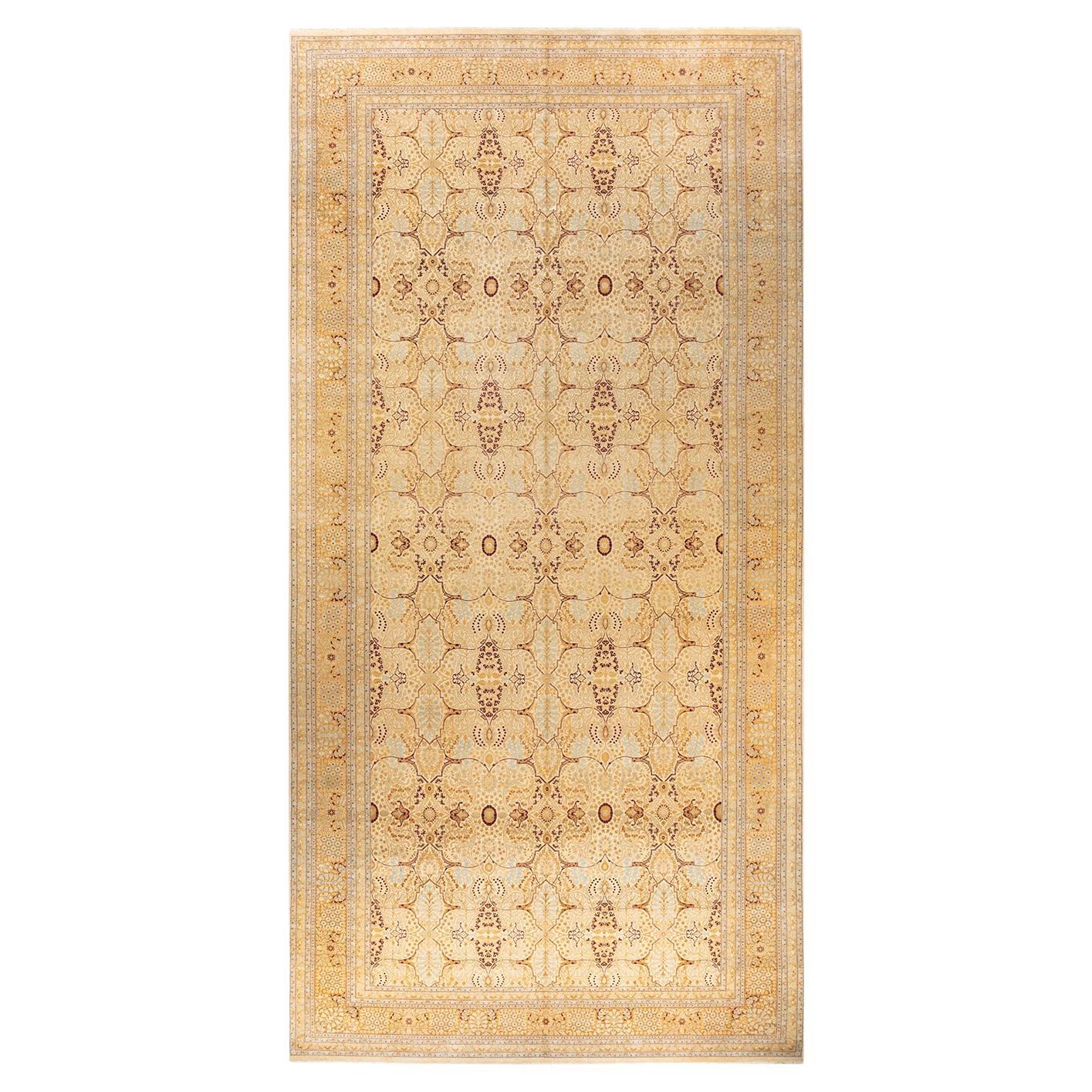 Handgeknüpfter orientalischer Mogul Elfenbeinfarbener Teppich, Unikat