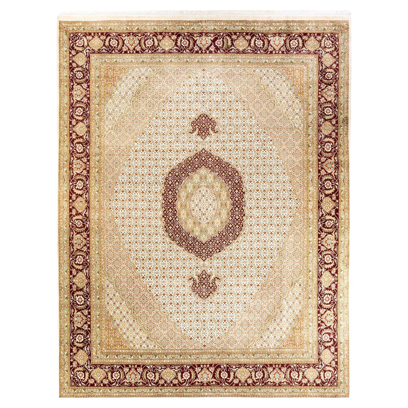 One-of-a-Kind Hand Knotted Oriental Mogul Ivory Area Rug For Sale