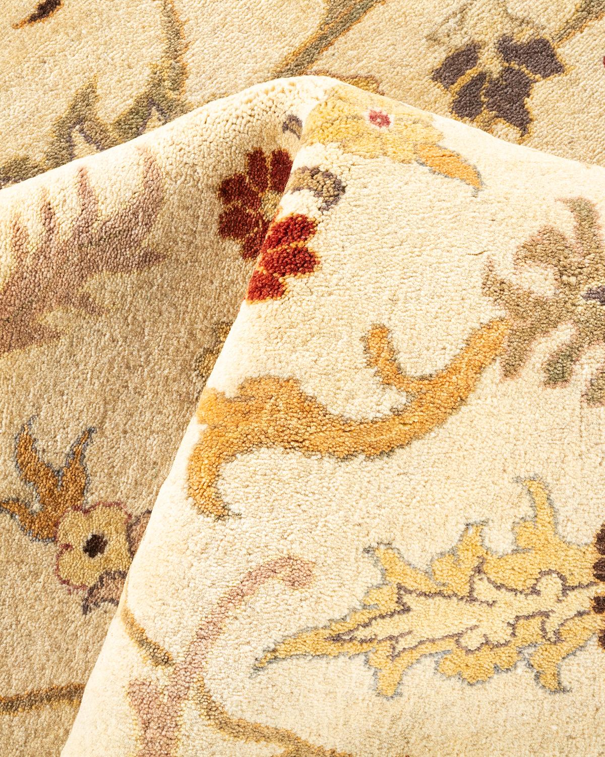One-of-a-Kind Hand Knotted Oriental Mogul Ivory Area Rug 1