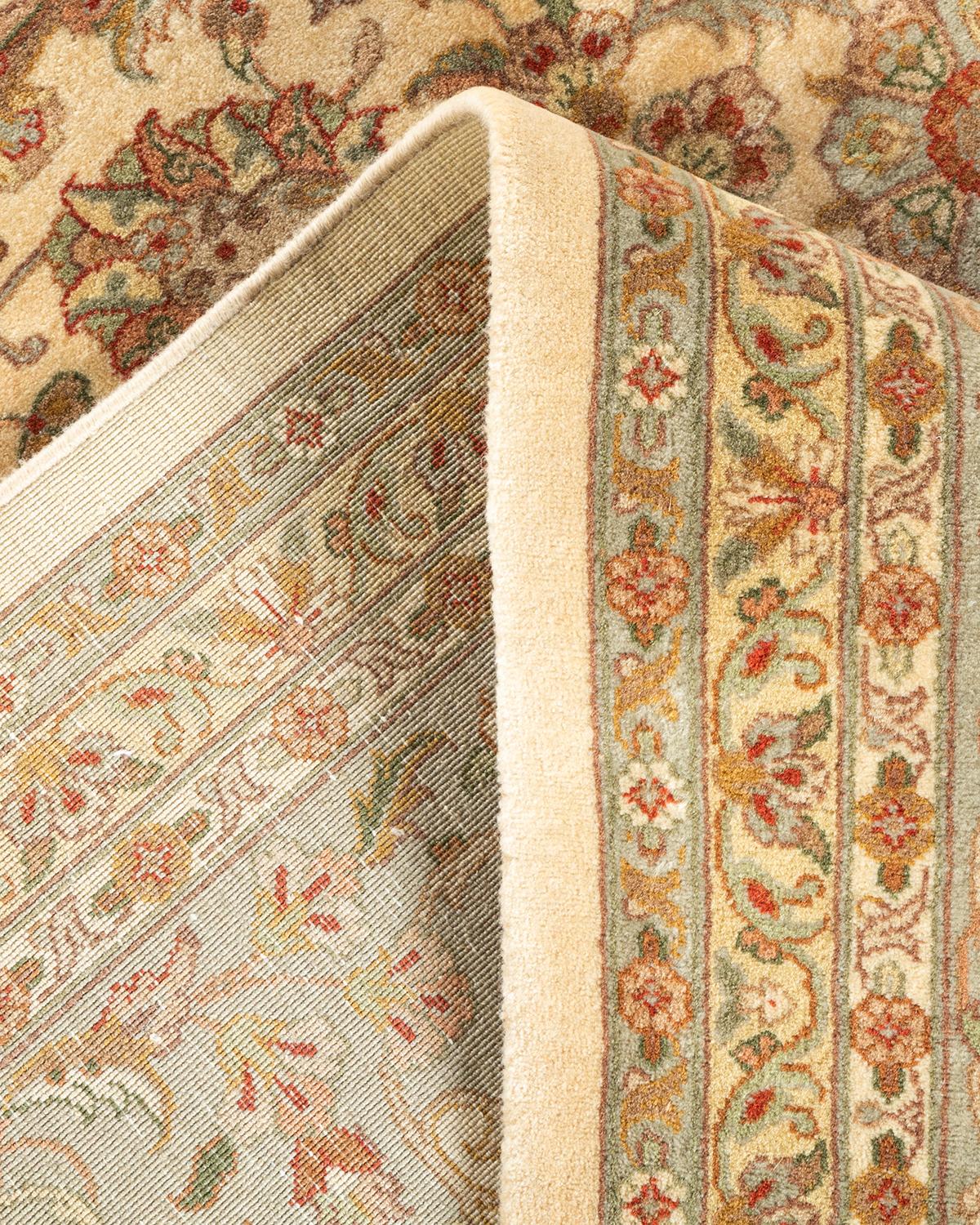Handgeknüpfter orientalischer Mogul Elfenbeinfarbener Teppich, Unikat (Wolle) im Angebot