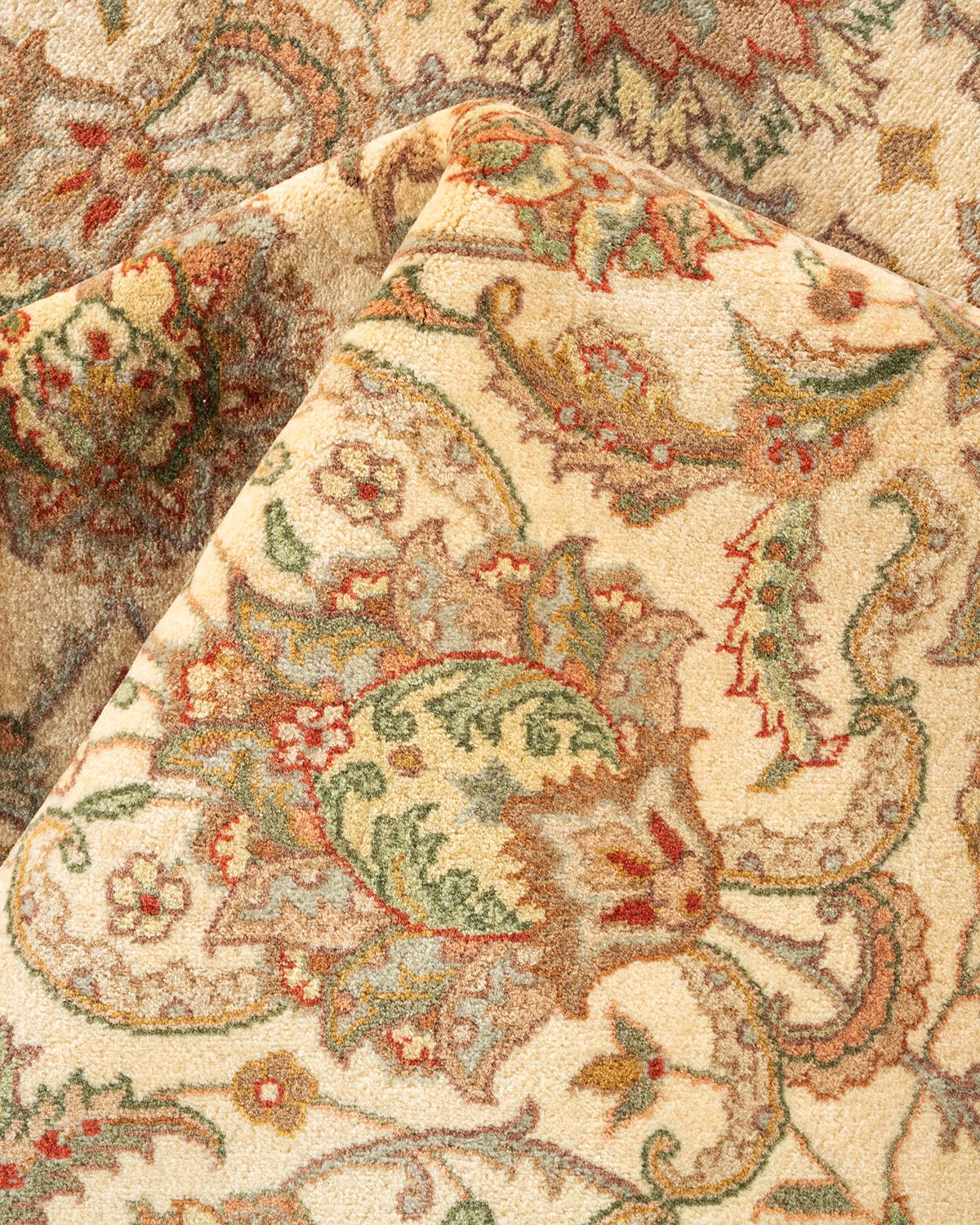 Handgeknüpfter orientalischer Mogul Elfenbeinfarbener Teppich, Unikat im Angebot 1