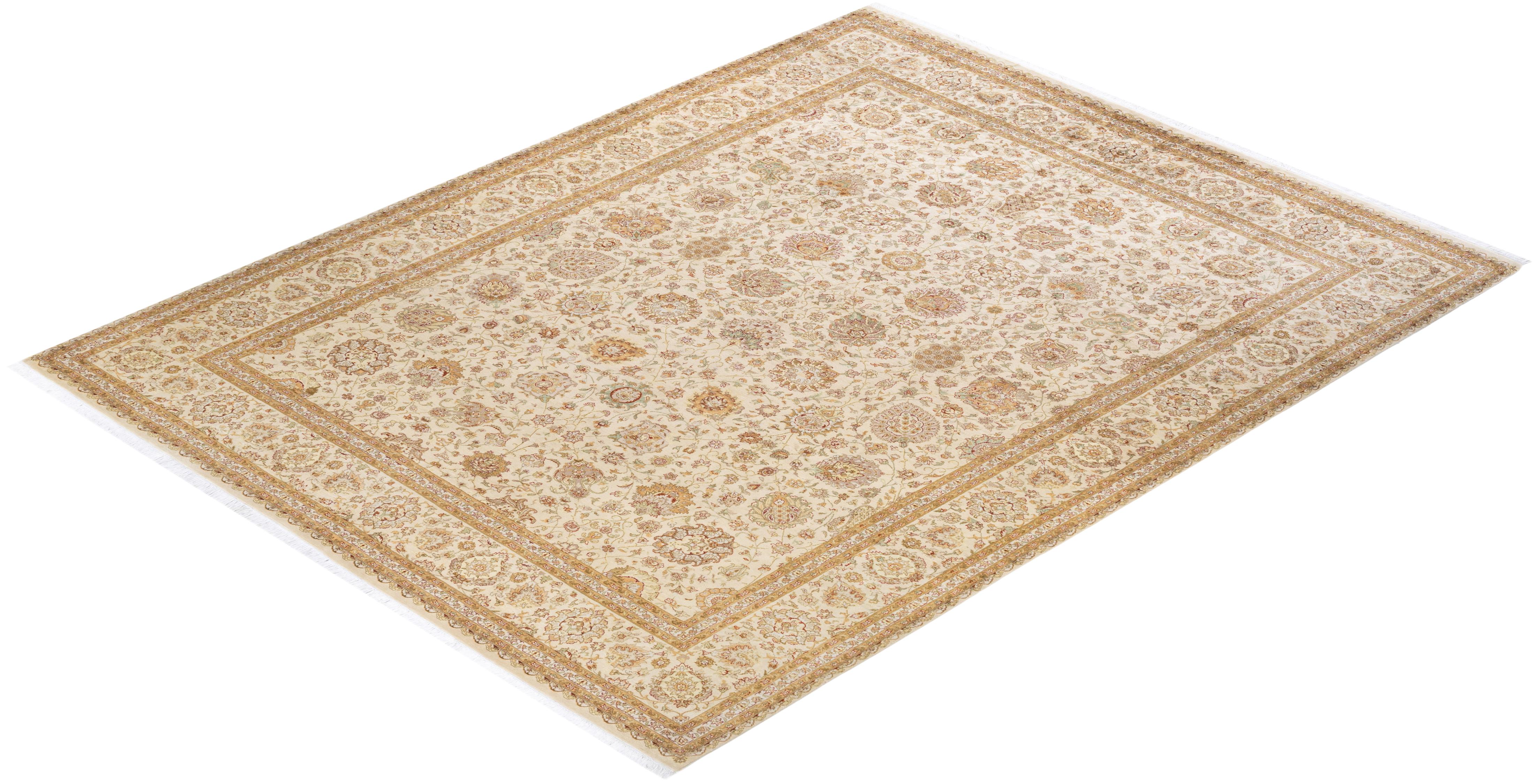 Handgeknüpfter orientalischer Mogul elfenbeinfarbener Teppich in Elfenbein, Unikat im Angebot 2