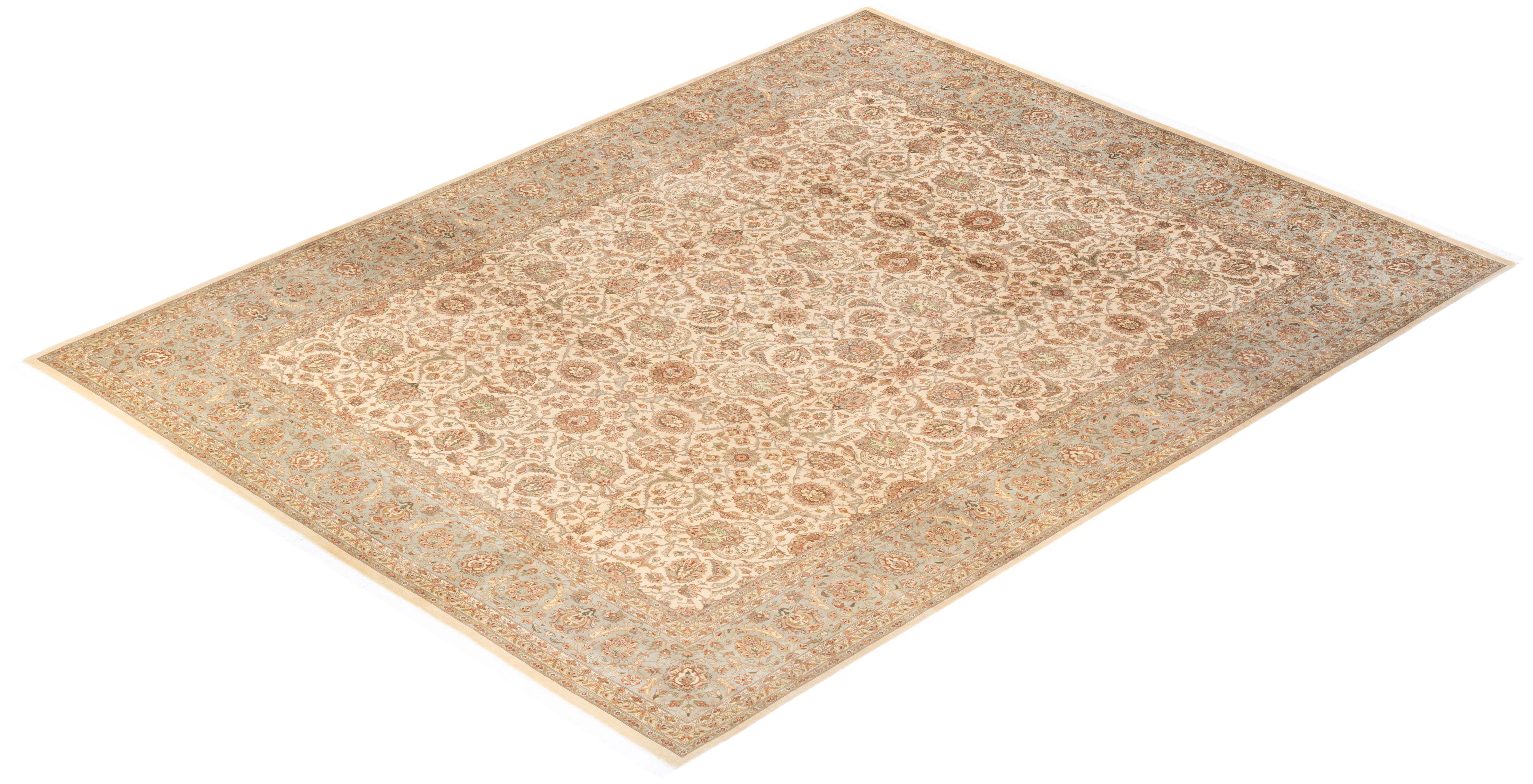 Handgeknüpfter orientalischer Mogul Elfenbeinfarbener Teppich, Unikat im Angebot 2