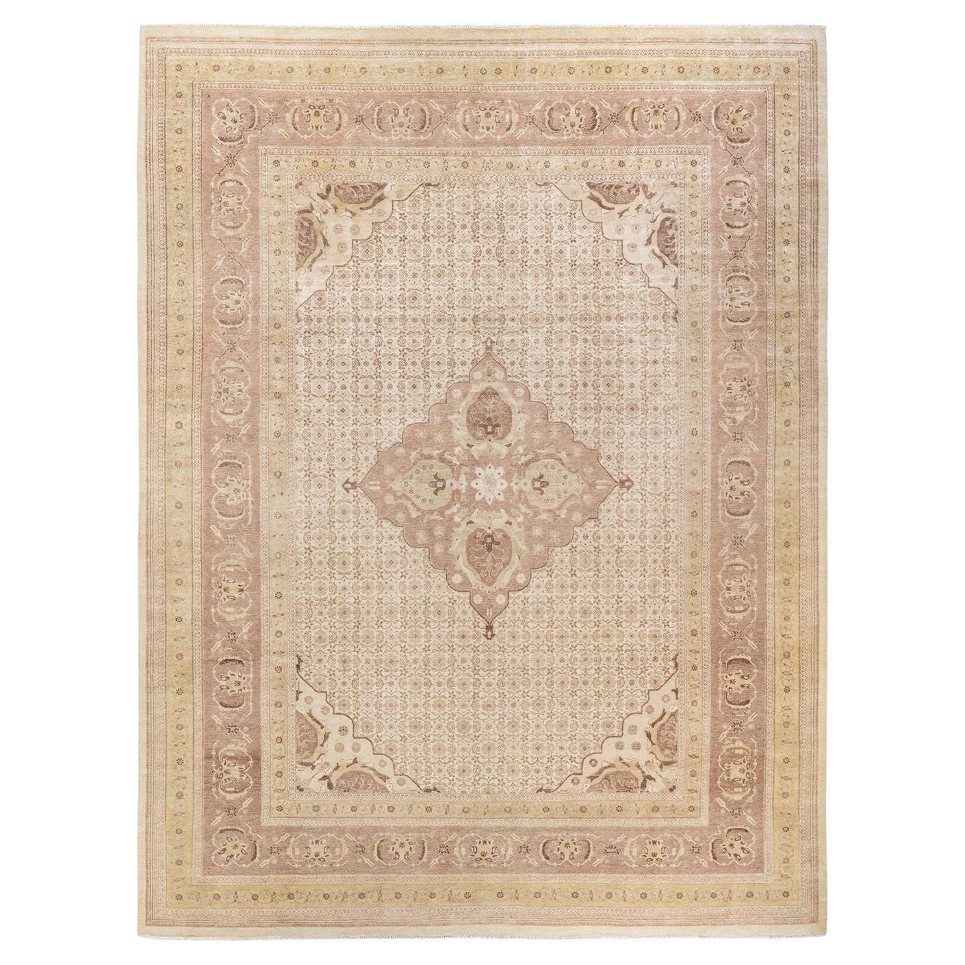 One-of-a-kind Hand Knotted Oriental Mogul Ivory Area Rug For Sale