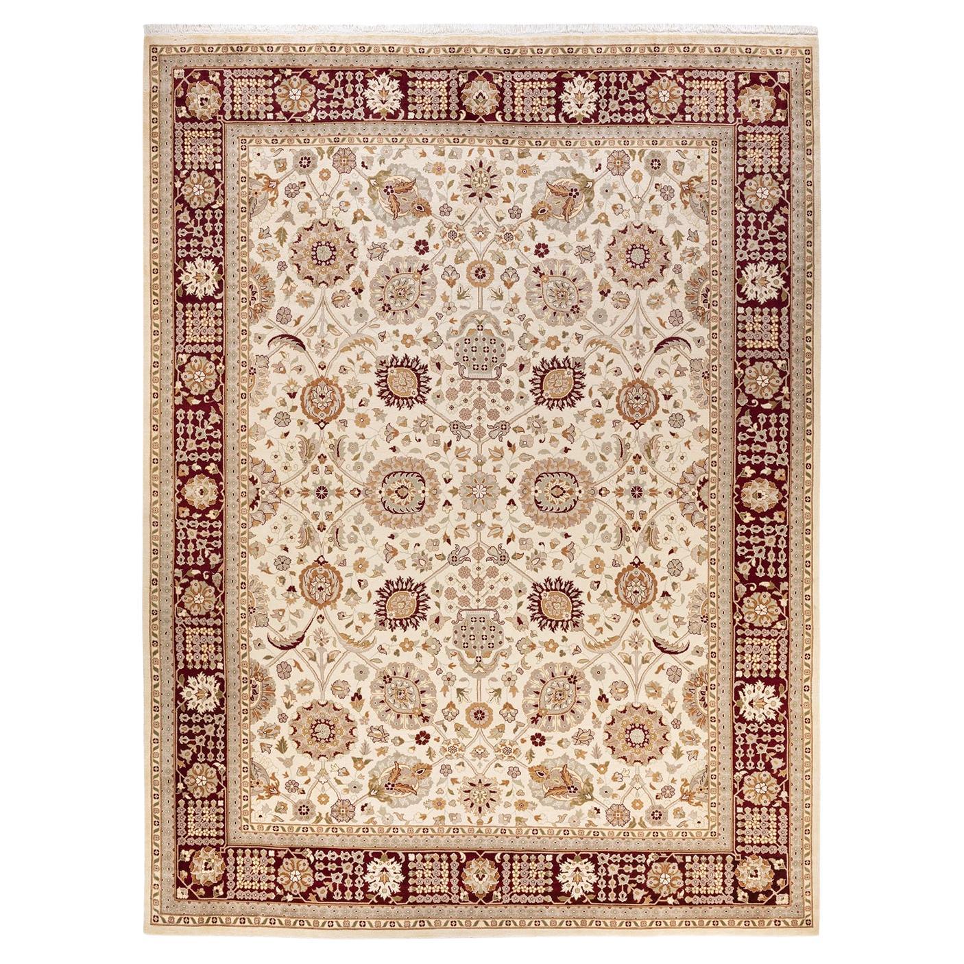 One-of-a-kind Hand Knotted Oriental Mogul Ivory Area Rug For Sale