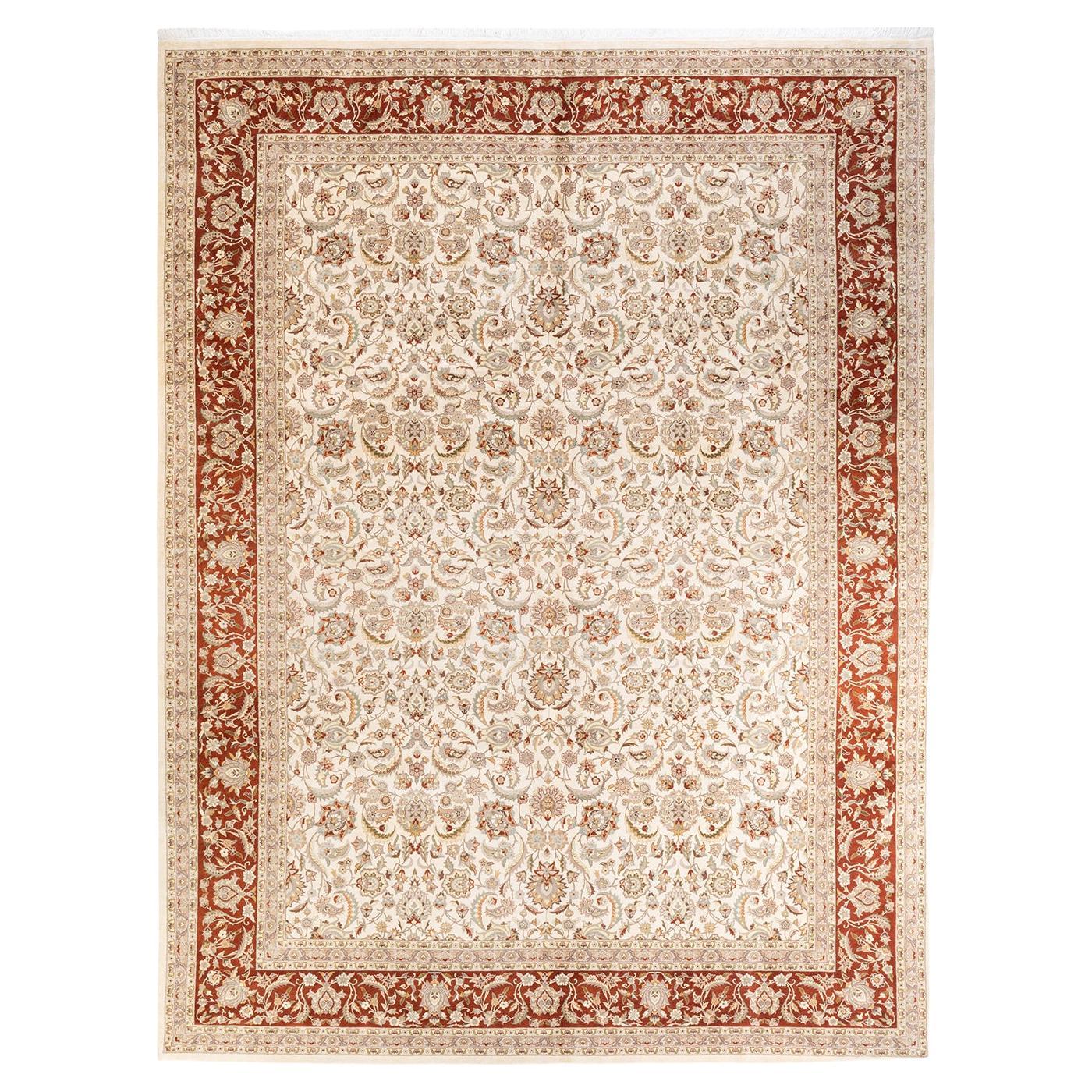 One-Of-A-Kind Hand Knotted Oriental Mogul Ivory Area Rug For Sale