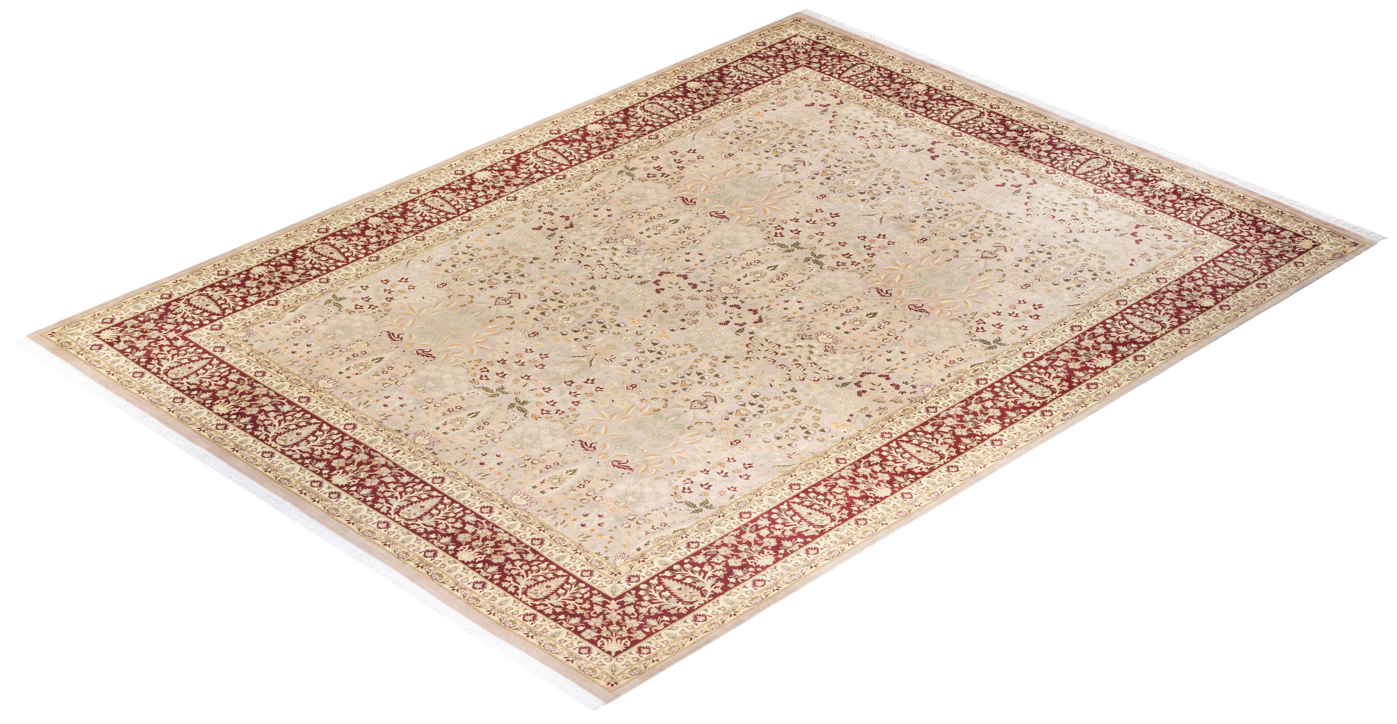 Handgeknüpfter orientalischer Mogul elfenbeinfarbener Teppich in Elfenbein, Unikat im Angebot 2