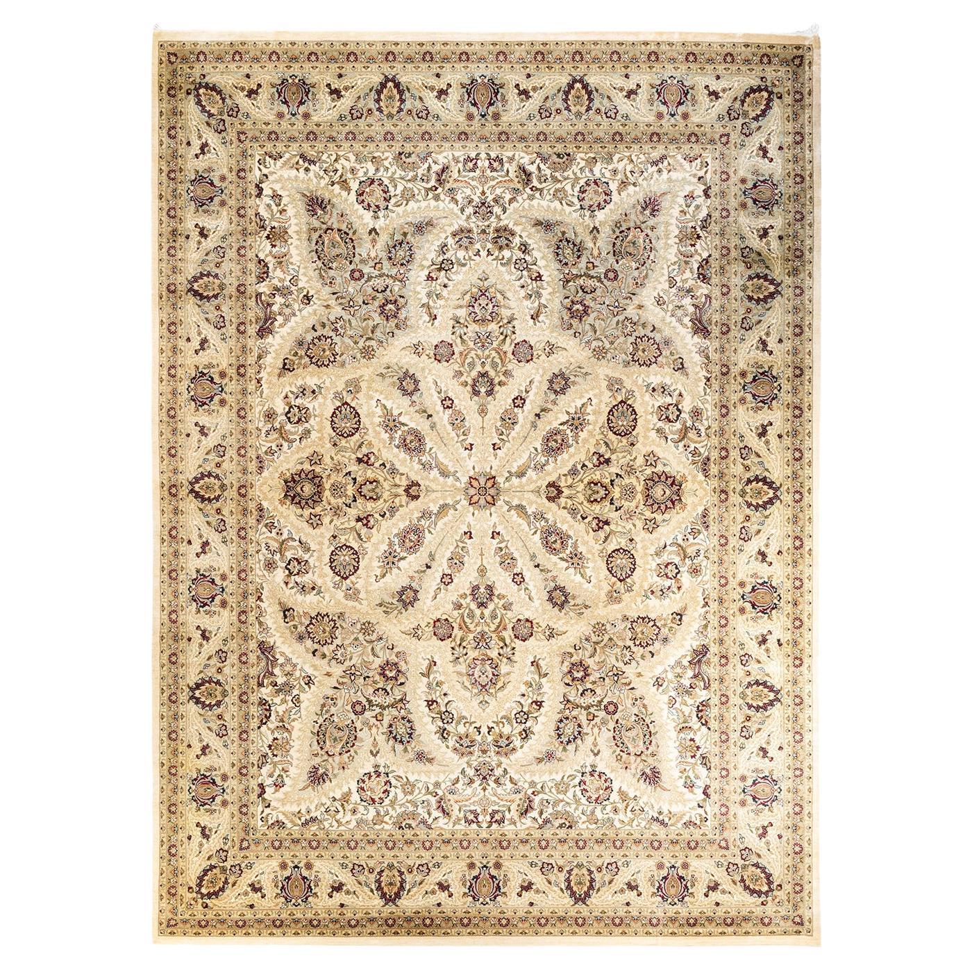 One-Of-A-Kind Hand Knotted Oriental Mogul Ivory Area Rug 9' 2" x 12' 4" For Sale