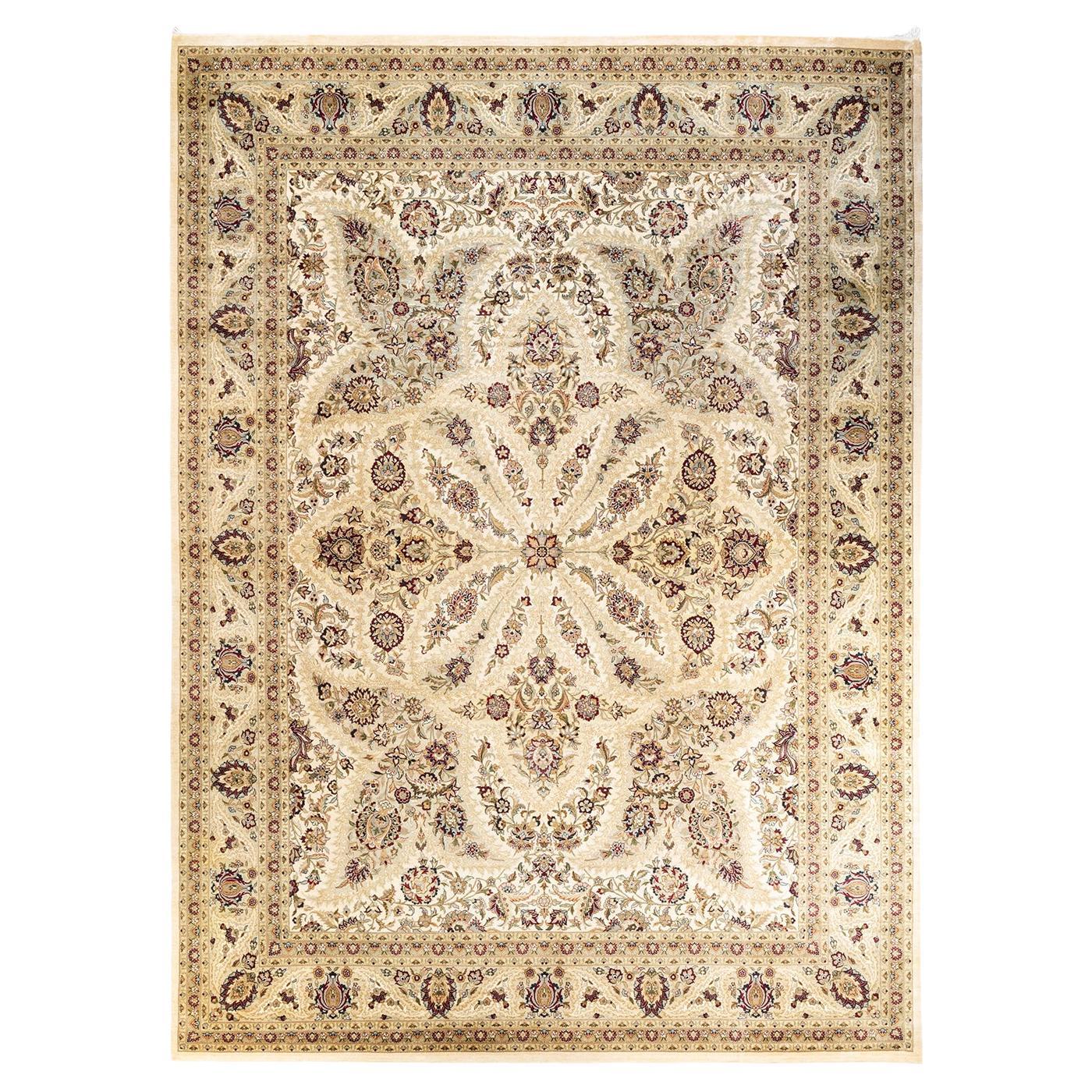 Tapis unique Oriental Mogul ivoire noué à la main 9' 2"" x 12' 4""