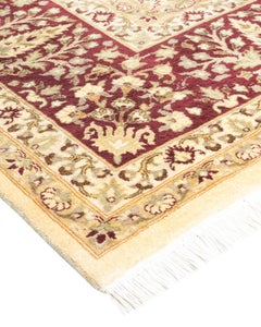 Handgeknüpfter orientalischer Mogul Elfenbeinfarbener Teppich, Unikat