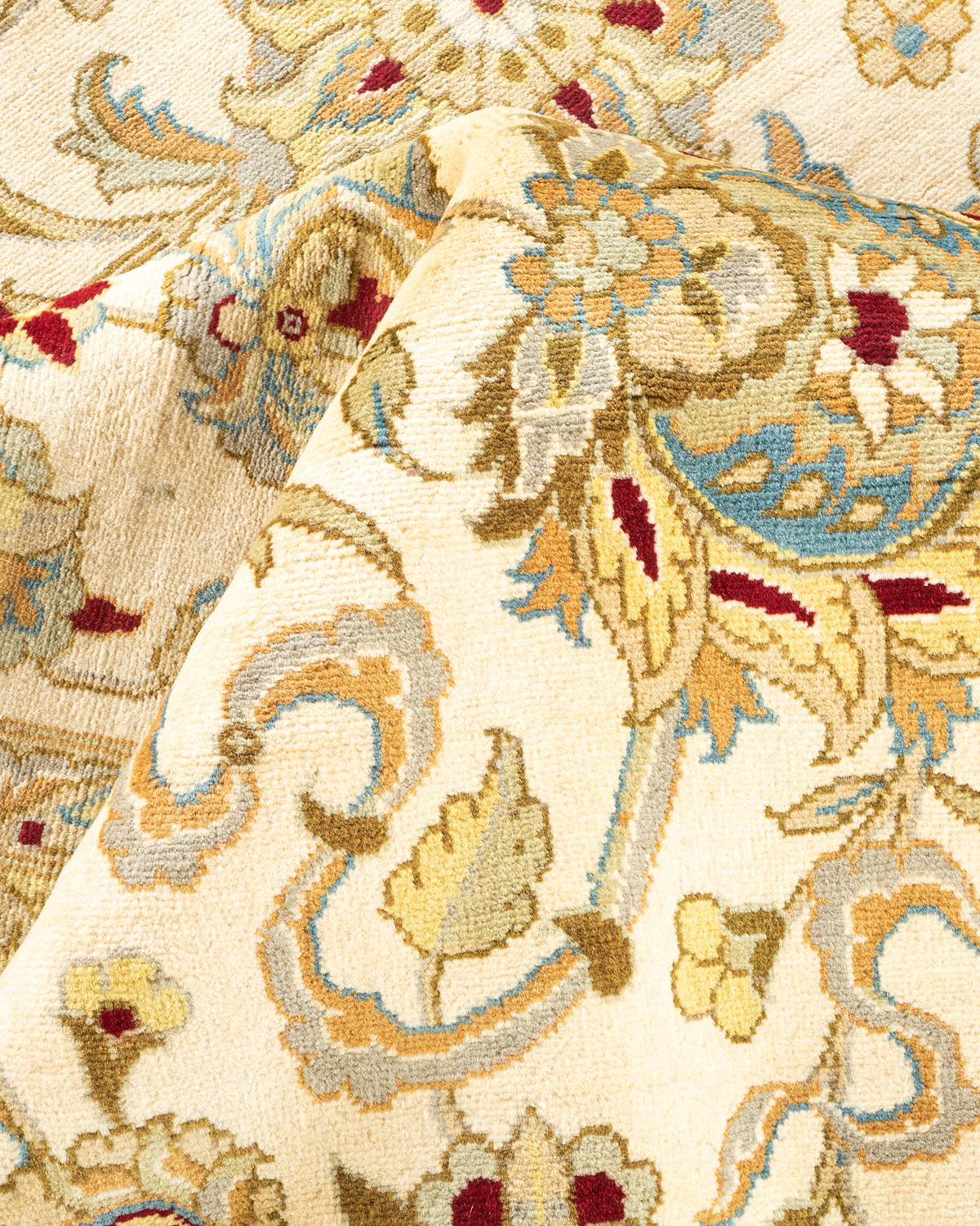 One-of-a-kind Hand Knotted Oriental Mogul Ivory Area Rug For Sale 1
