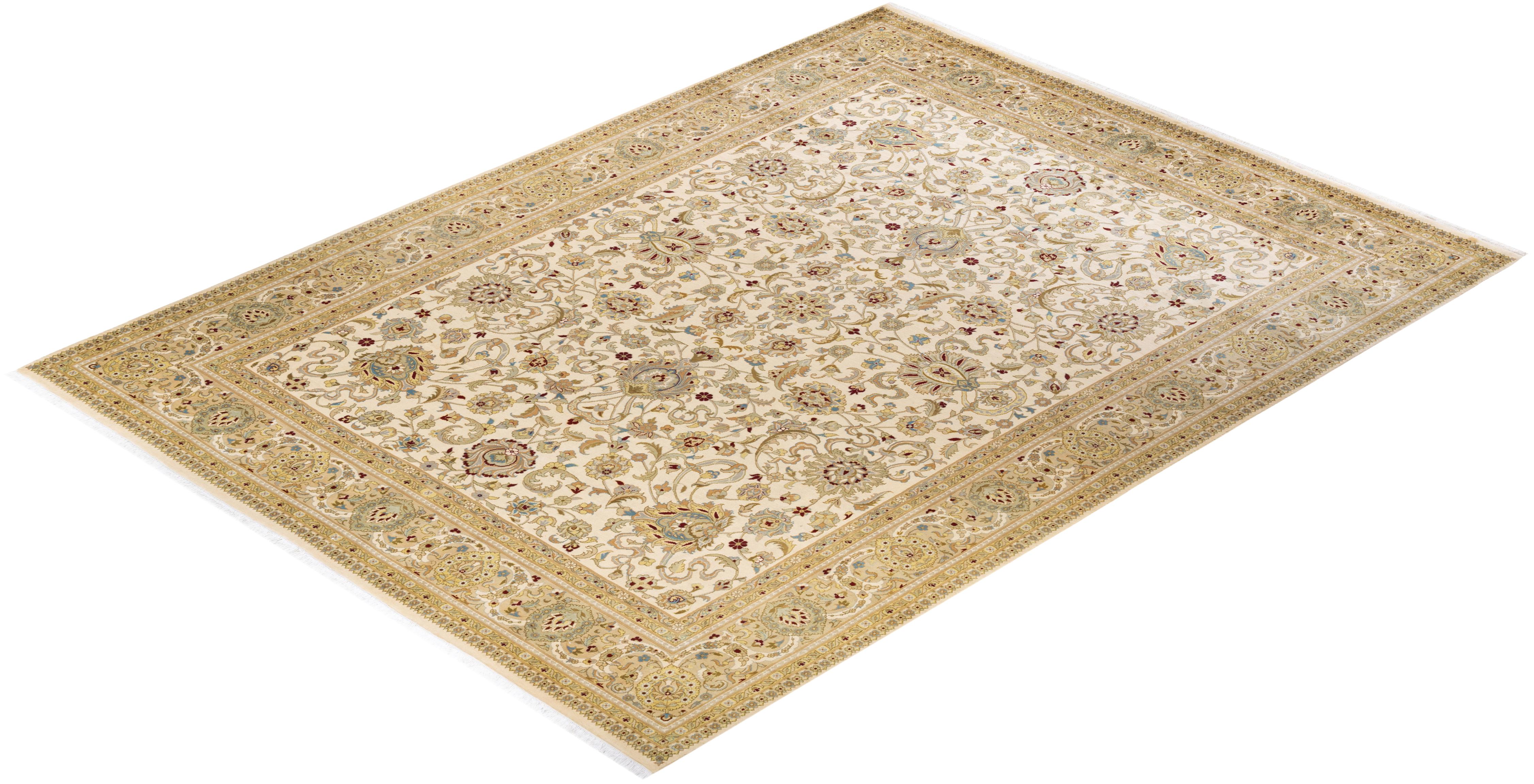 One-of-a-kind Hand Knotted Oriental Mogul Ivory Area Rug For Sale 2