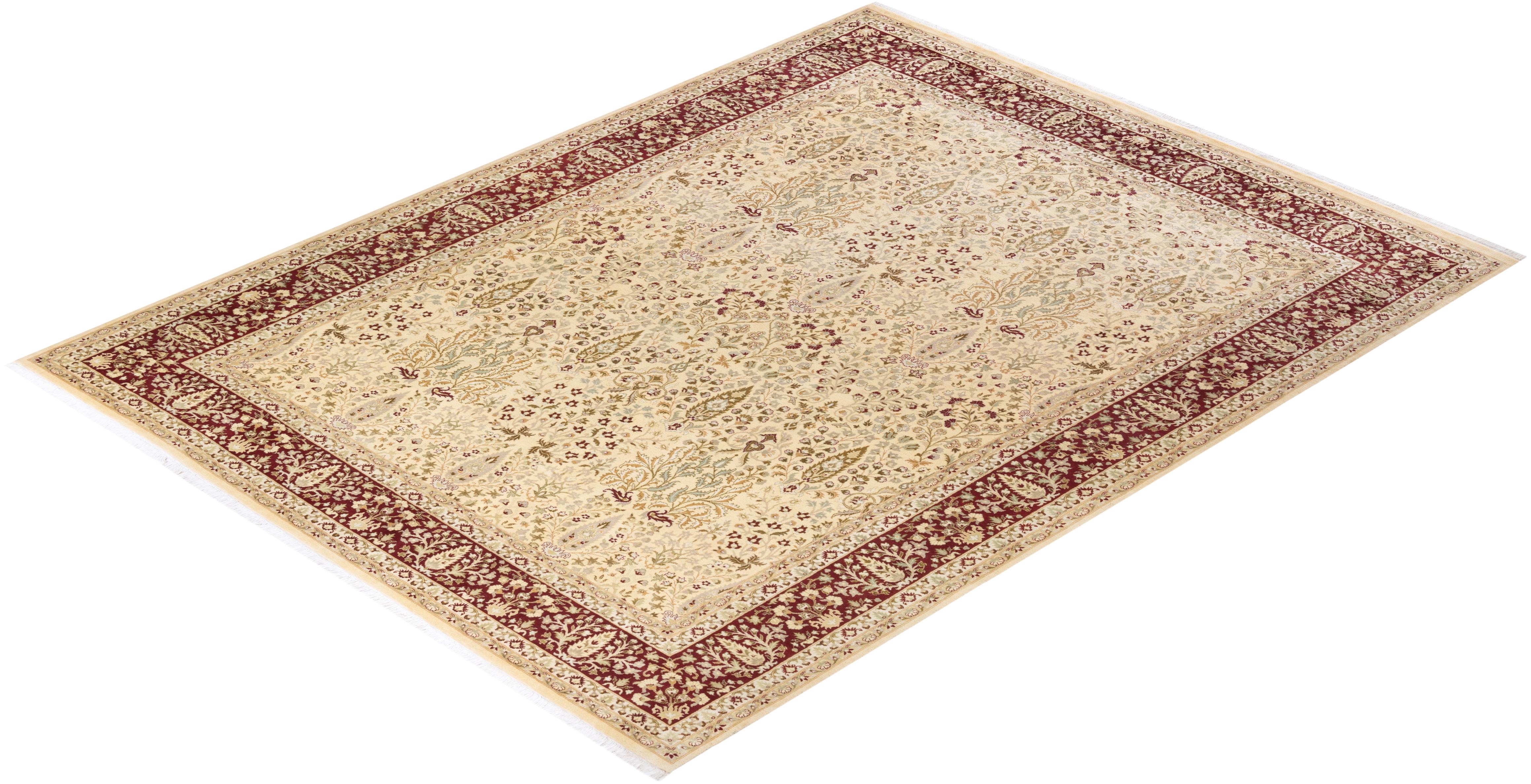 Handgeknüpfter orientalischer Mogul Elfenbeinfarbener Teppich, Unikat im Angebot 2