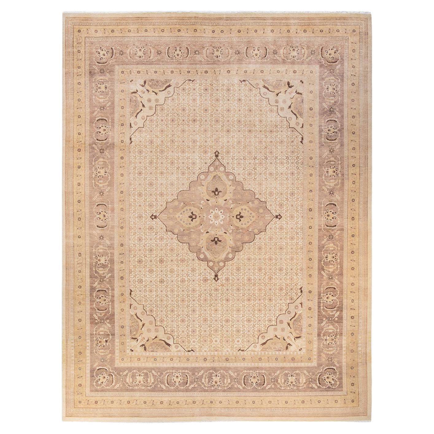 One-of-a-kind Hand Knotted Oriental Mogul Ivory Area Rug